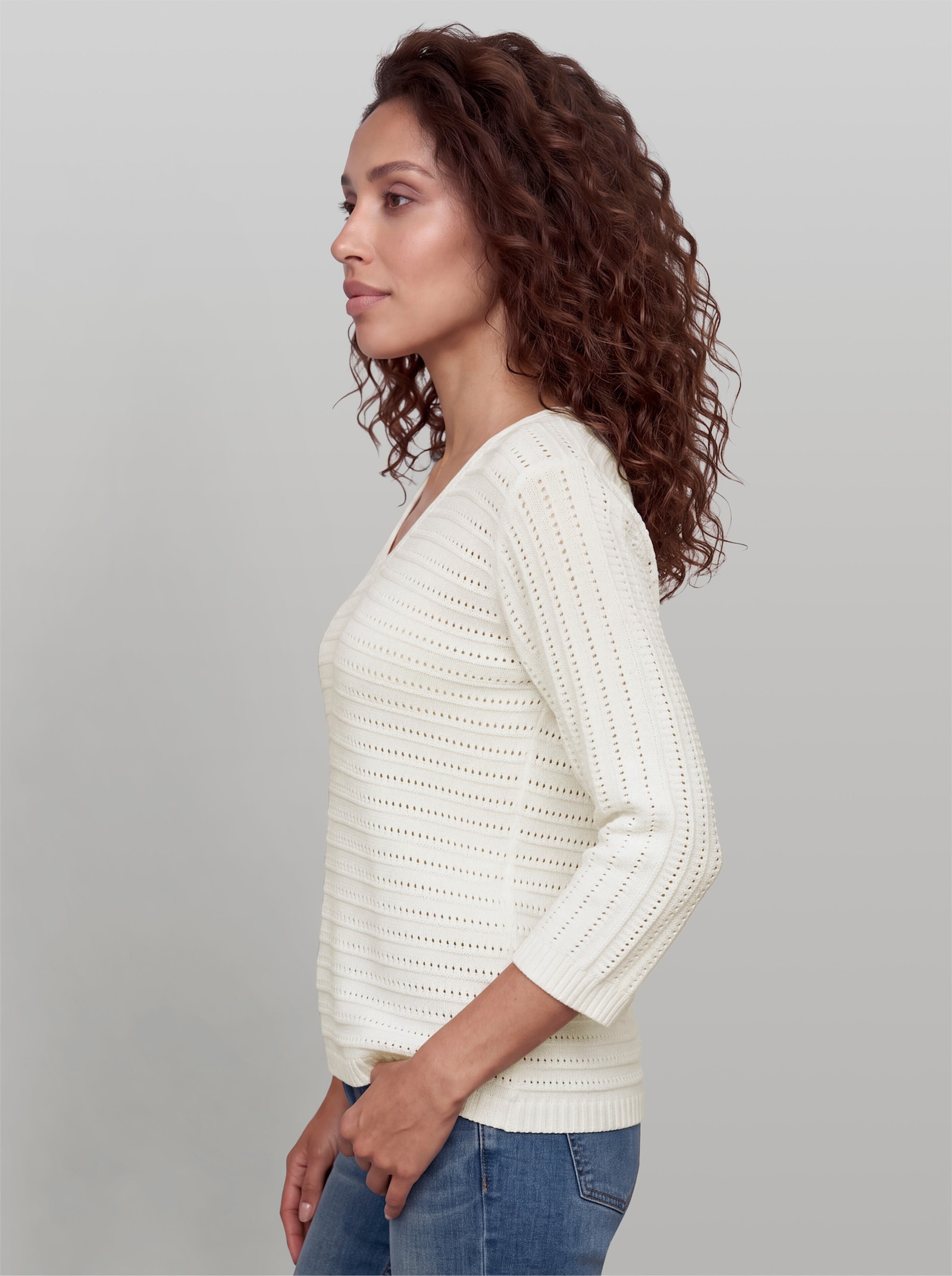 heine Ajourpullover mit V-Ausschnitt - ecru