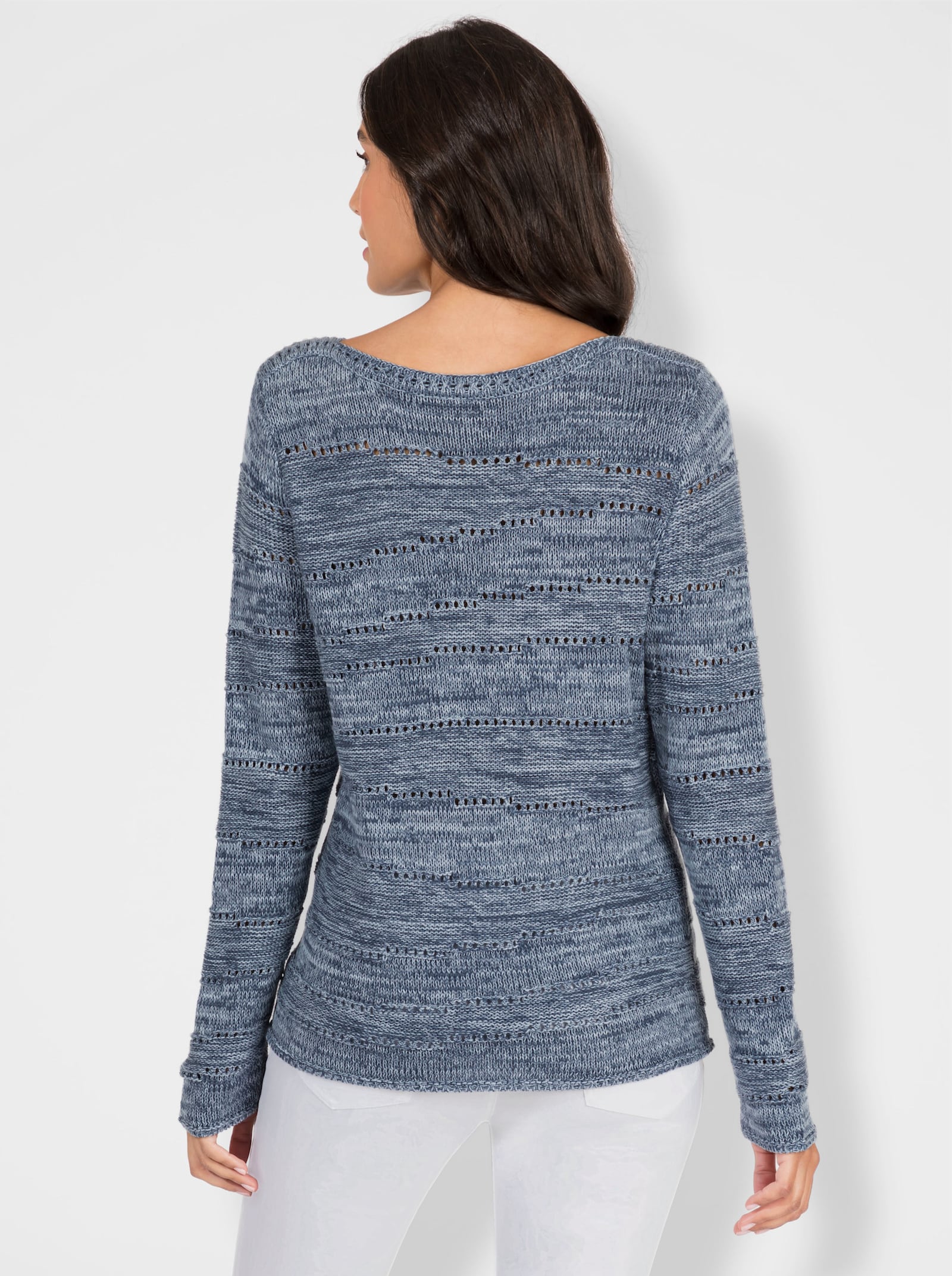 Strickpullover mit Ajourmuster - rauchblau-meliert