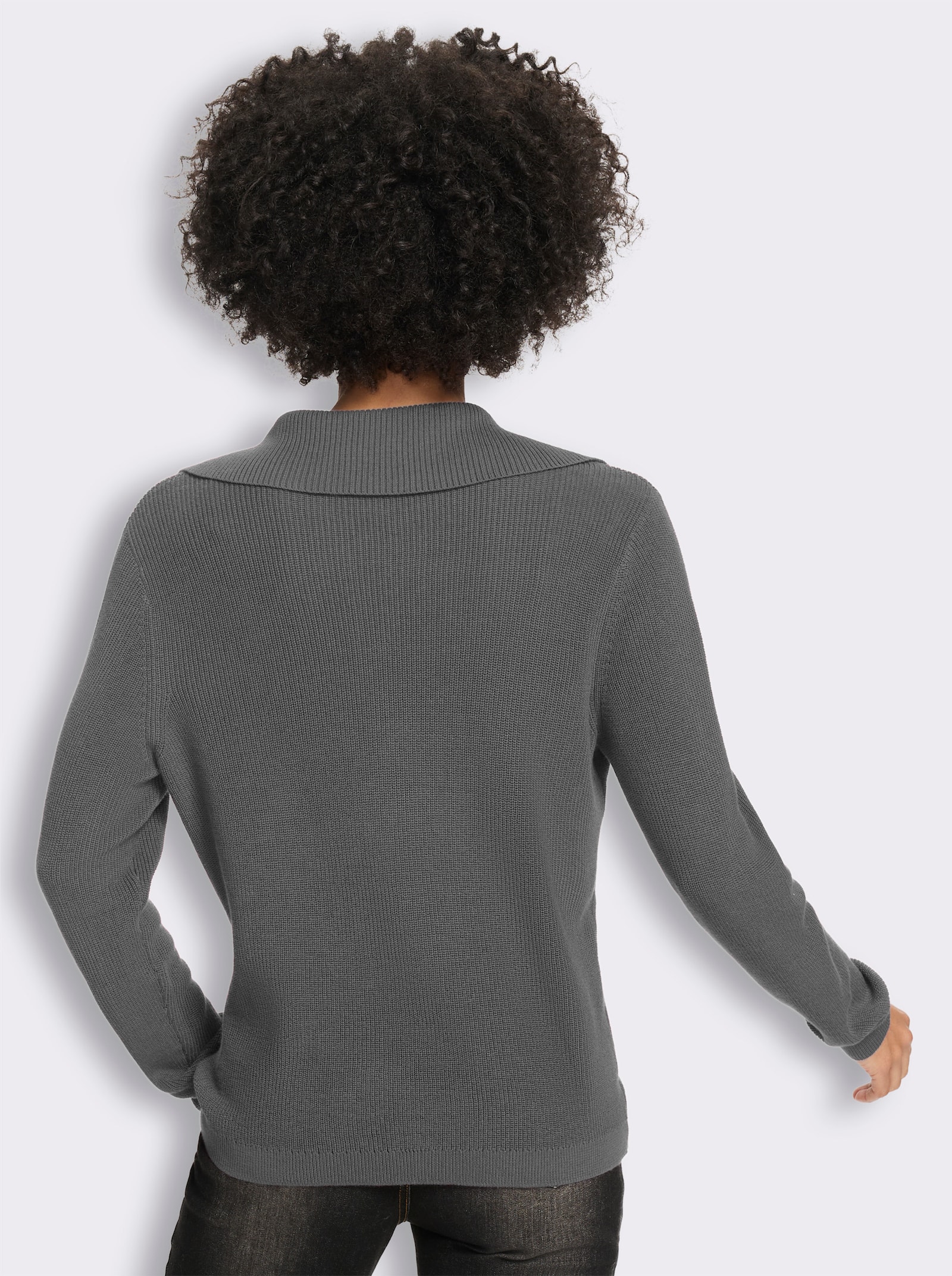 heine Langarm-Pullover mit Umlegekragen - grau-meliert