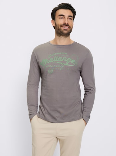 Catamaran Langarmshirt mit Front-Print - grau-eucalyptus-bedruckt