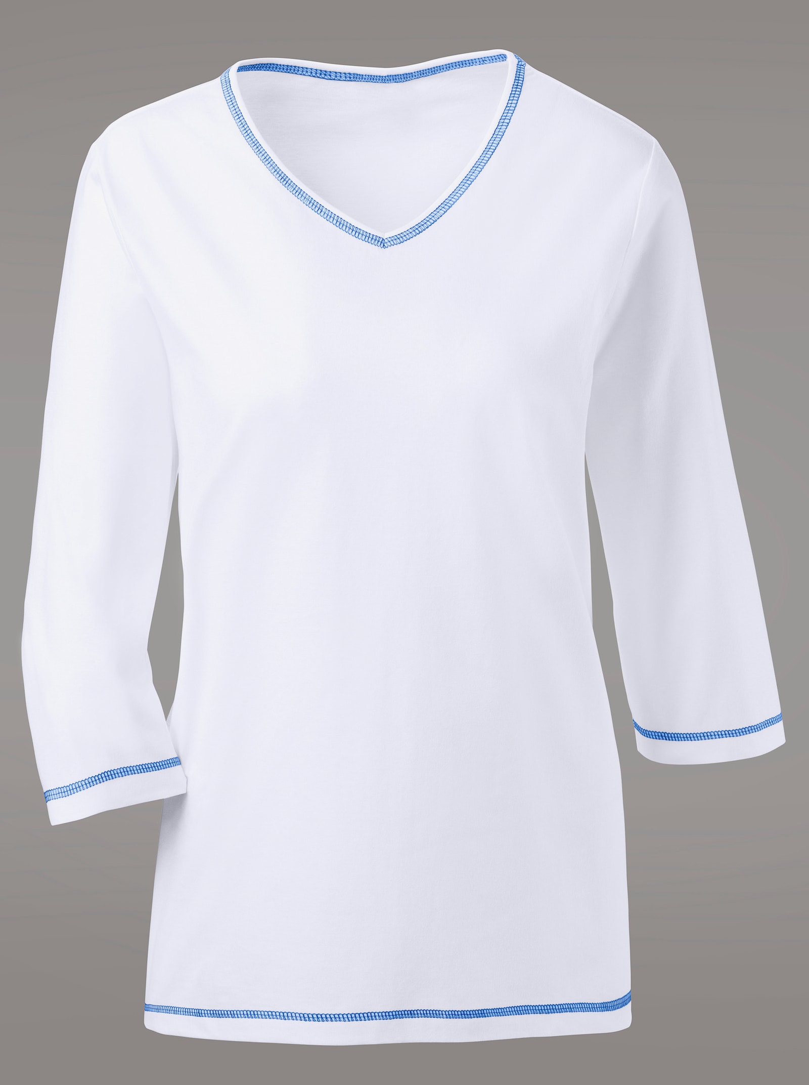 Schlafanzugshirt mit kontrastfarbigen Ziernähten - weiß