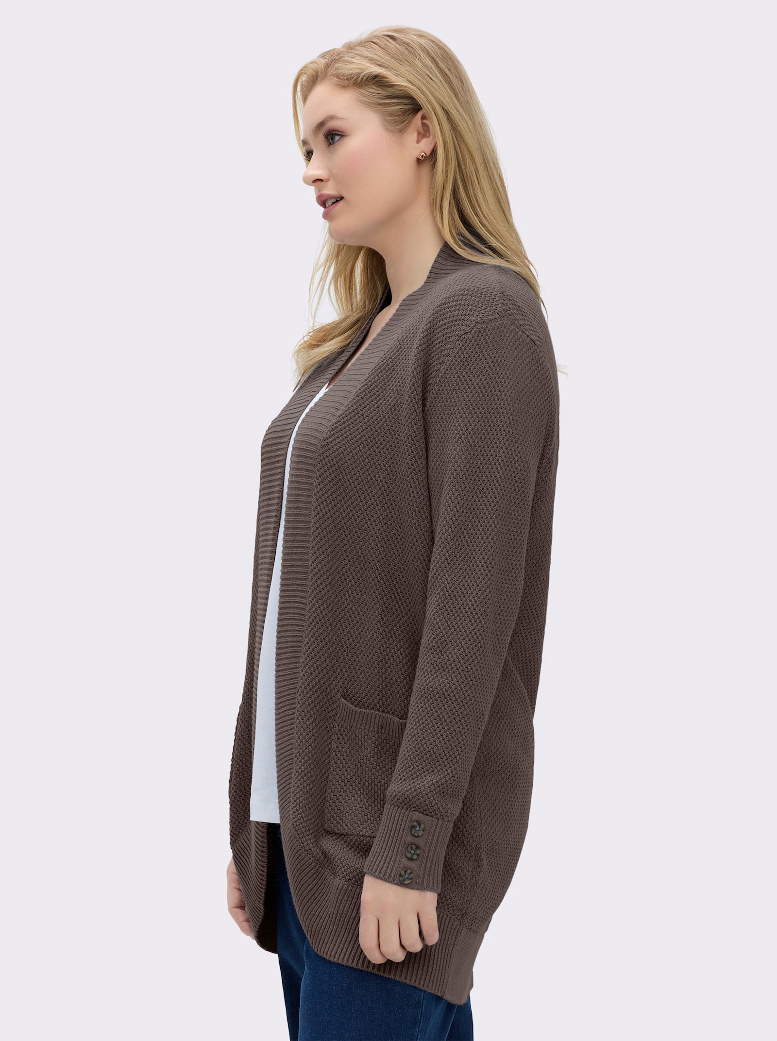 Longstrickjacke mit Struktur-Muster - dunkeltaupe