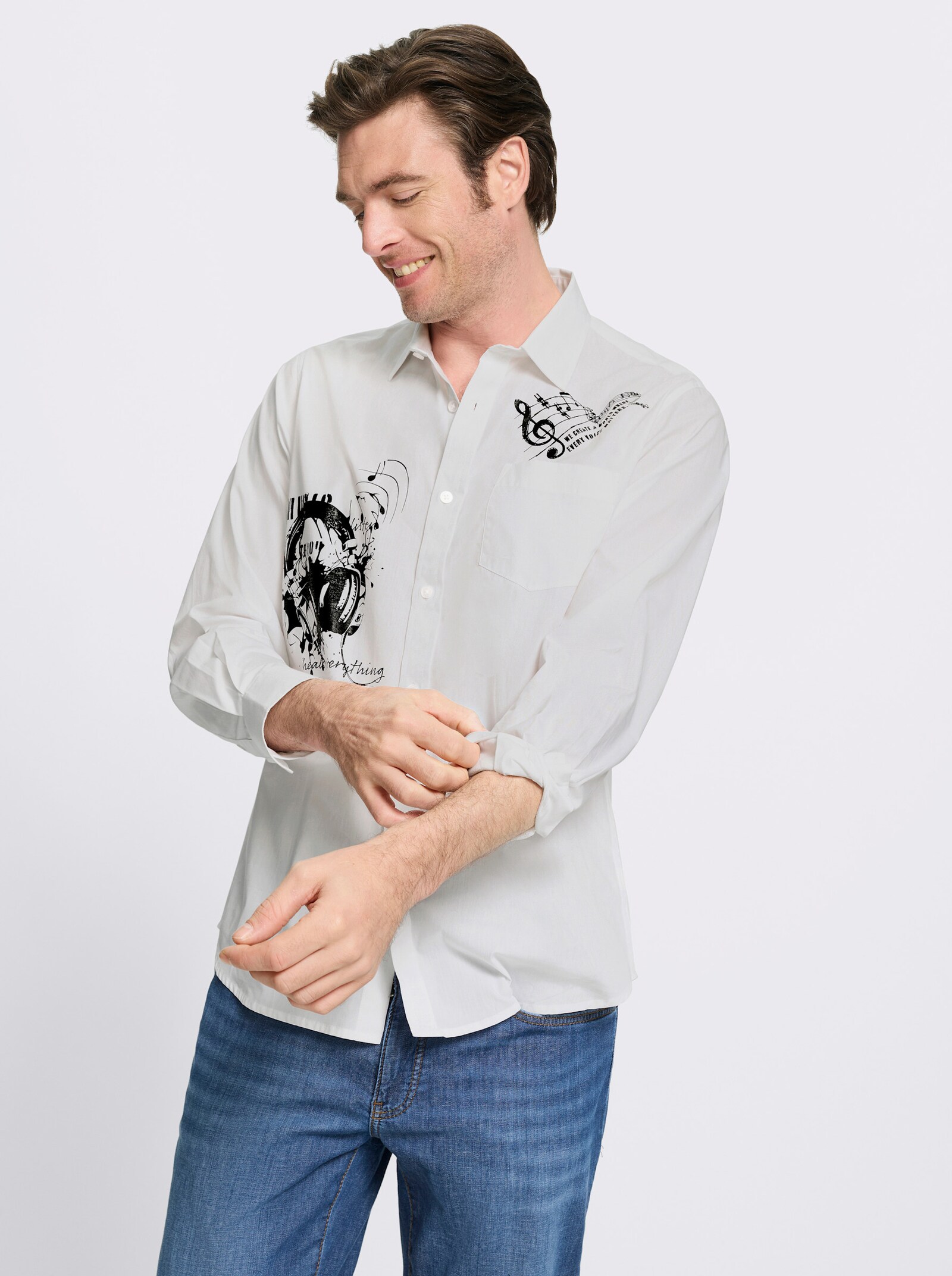 Catamaran Langarmhemd mit platzierten Prints, Baumwolle - weiß-bedruckt