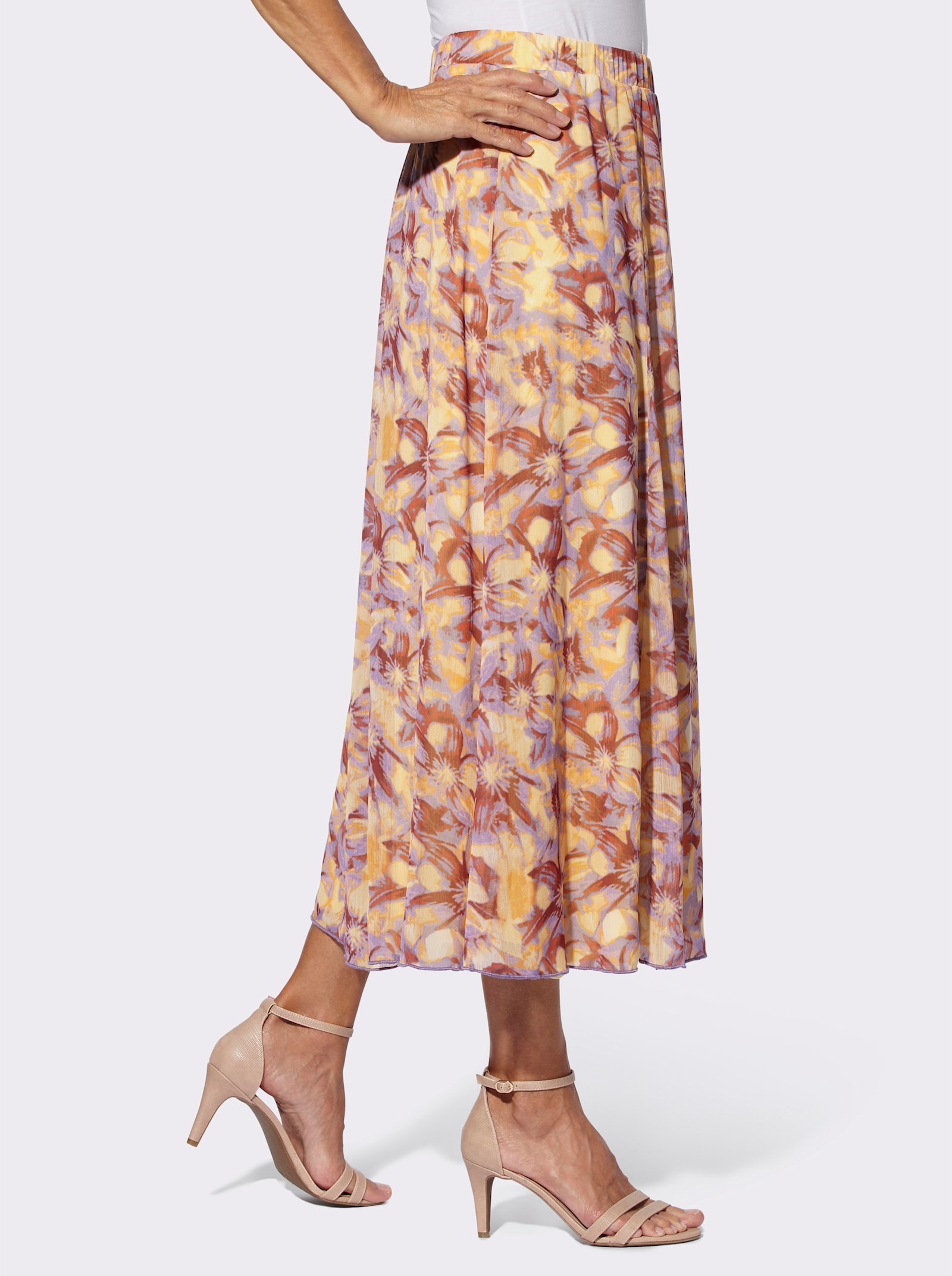 Bahnenrock mit blickdichtem Futter - zitrone-gelb-bedruckt