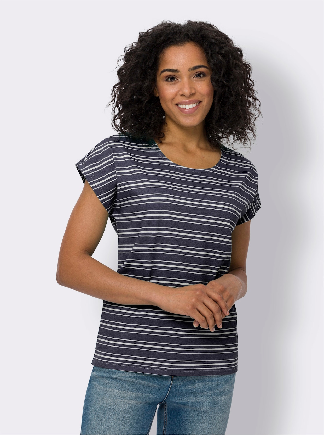 Rundhalsshirt - marine-ecru-geringelt