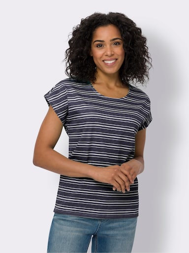 Rundhalsshirt - marine-ecru-geringelt