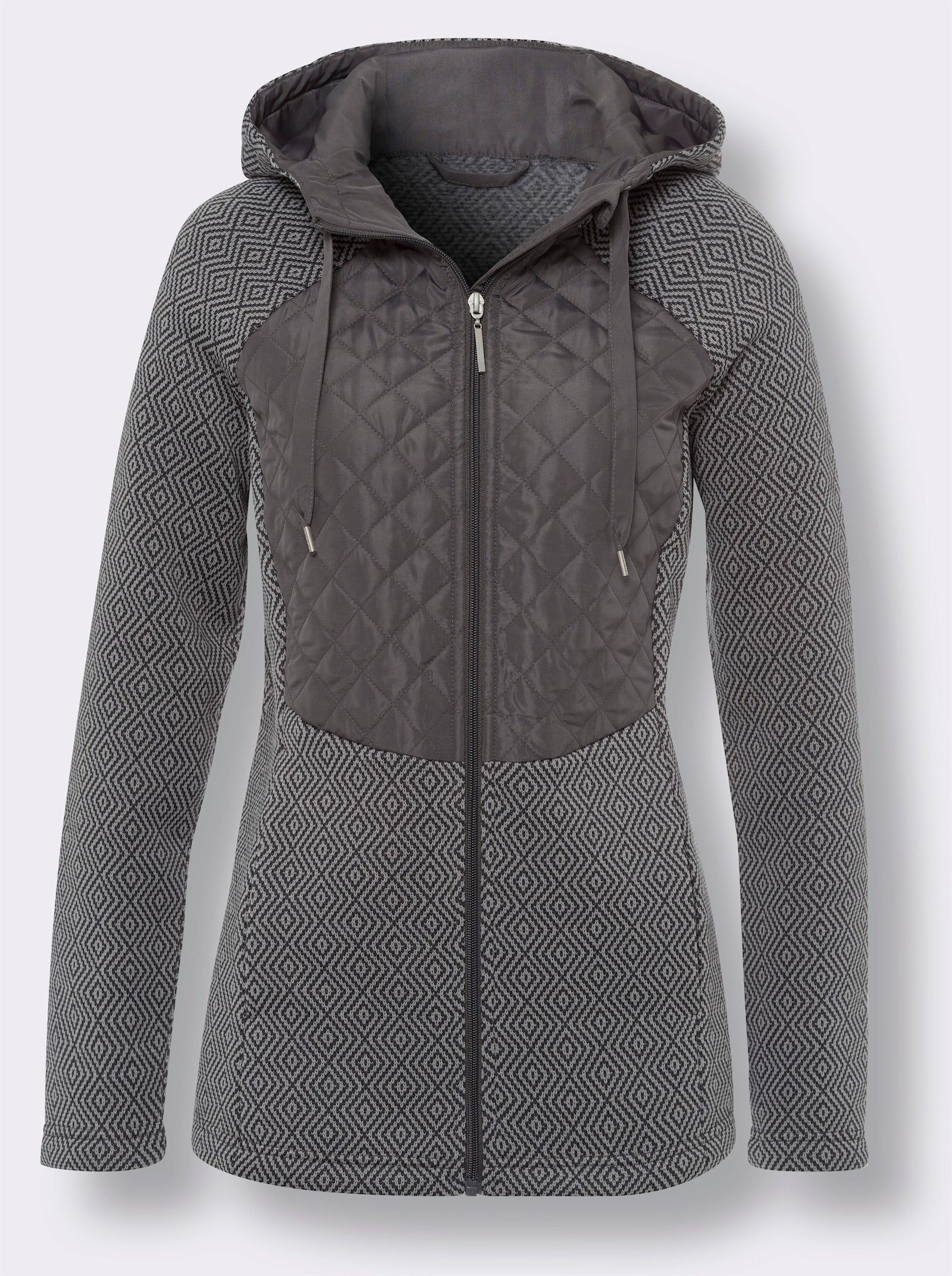 Strickfleecejacke mit Steppung - steingrau-anthrazit-gemustert