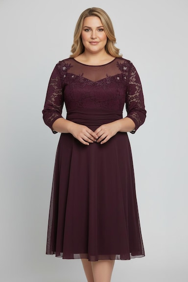 Cocktailkleid mit Spitze und Glitzersteinchen - burgund