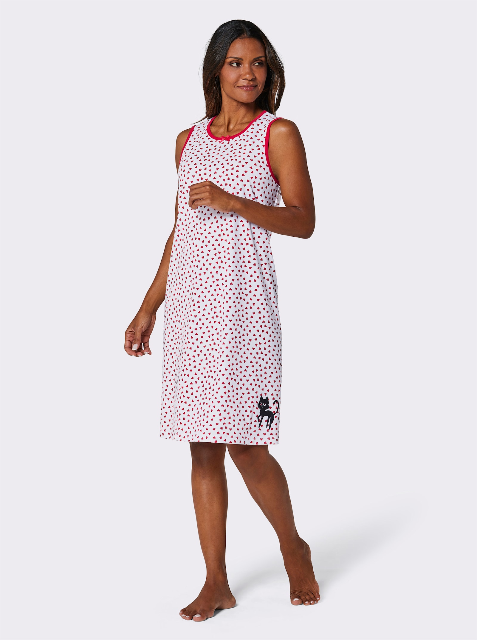 wäschepur Slaapshirts Met print rondom en contrastpaspel - wit/zwart bedrukt + wit/rood bedrukt