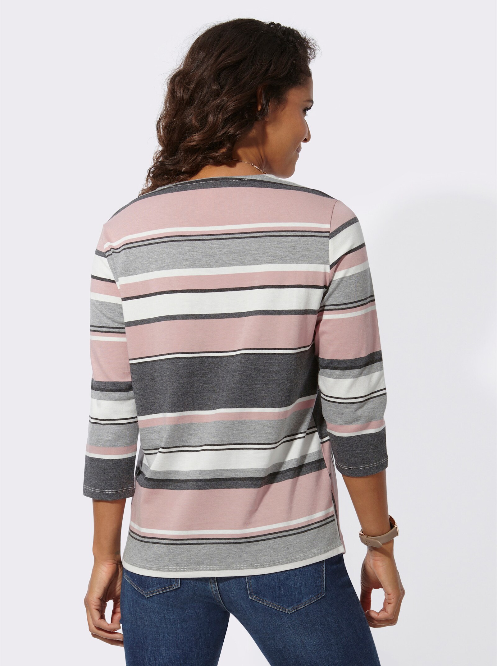 3/4-Arm-Shirt im Druck-Dessin - hortensie-ecru-geringelt