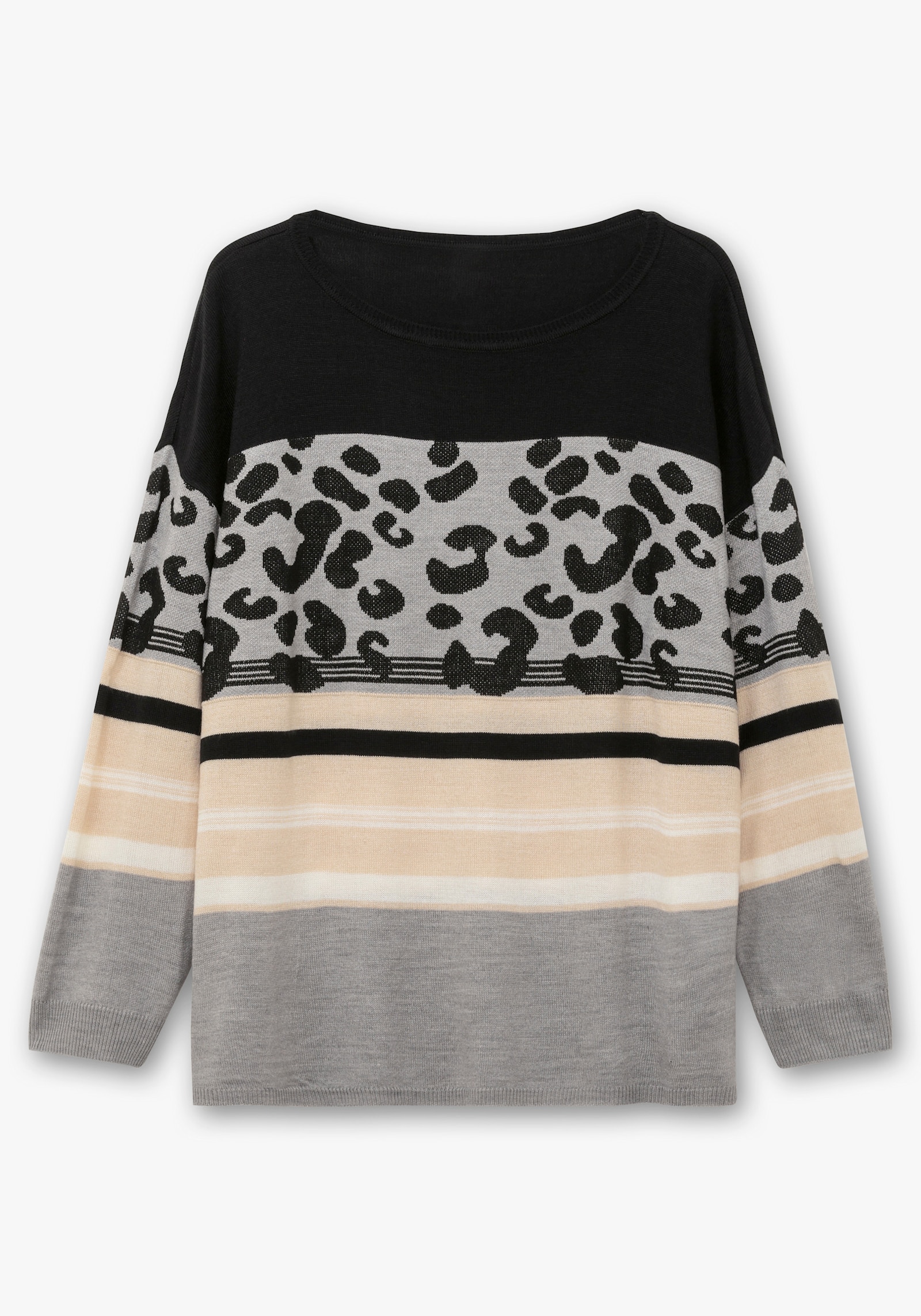 Rundhalspullover im Animal-Print, weich - schwarz-ecru-gemustert