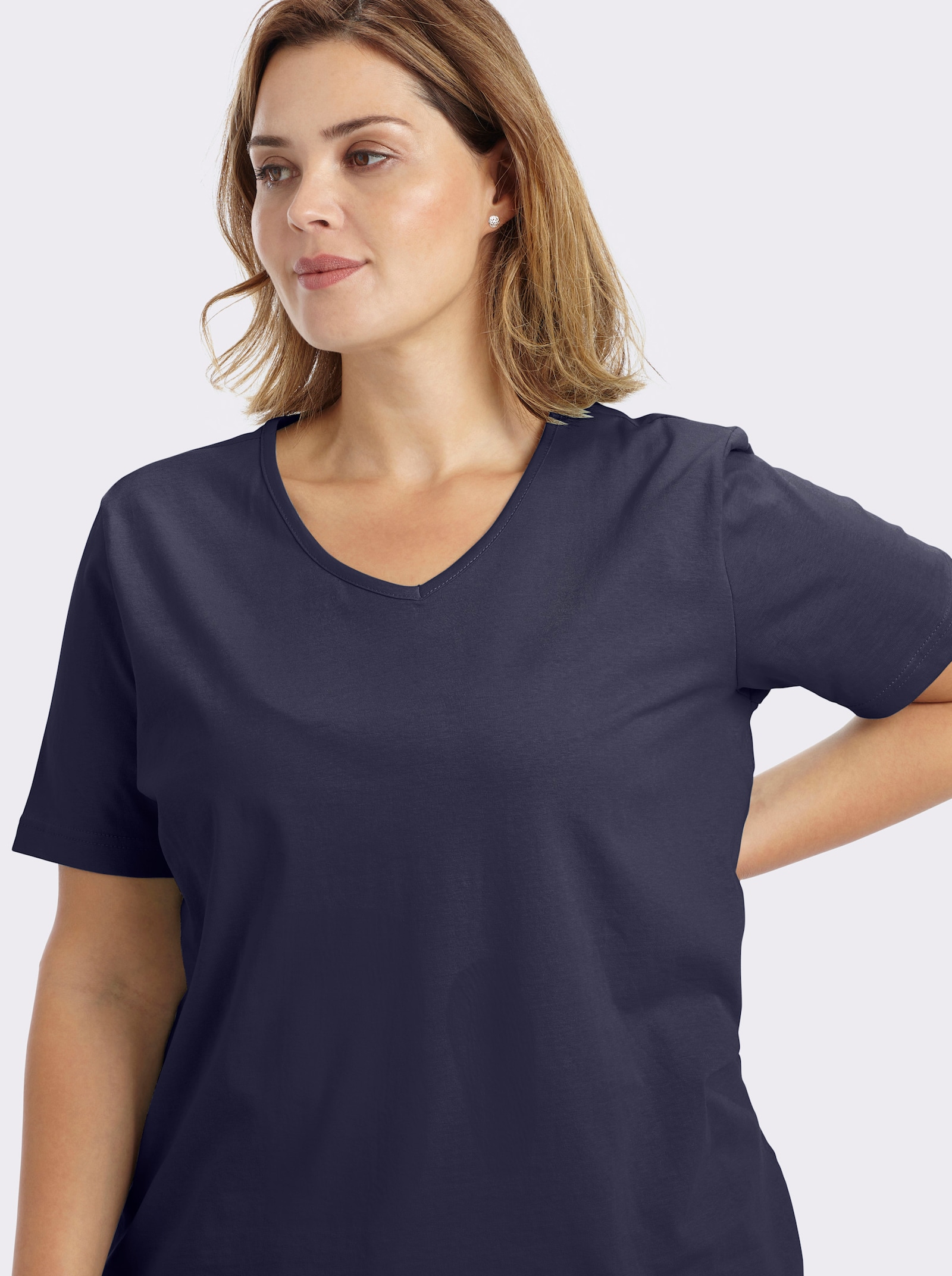 Kurzarmshirt mit V-Ausschnitt - nachtblau