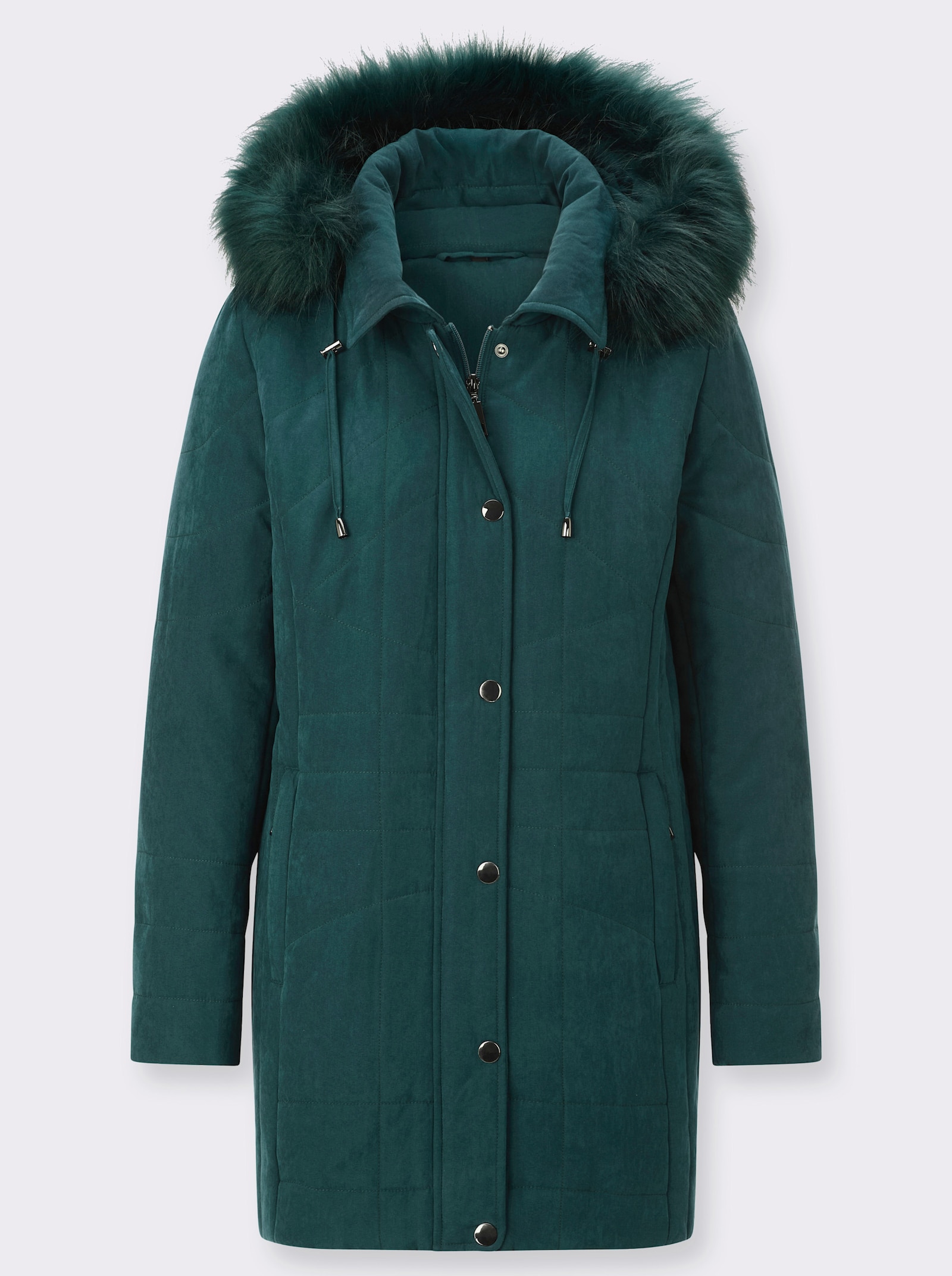 Kapuzenjacke Pelz-Imitat-Besatz - petrol