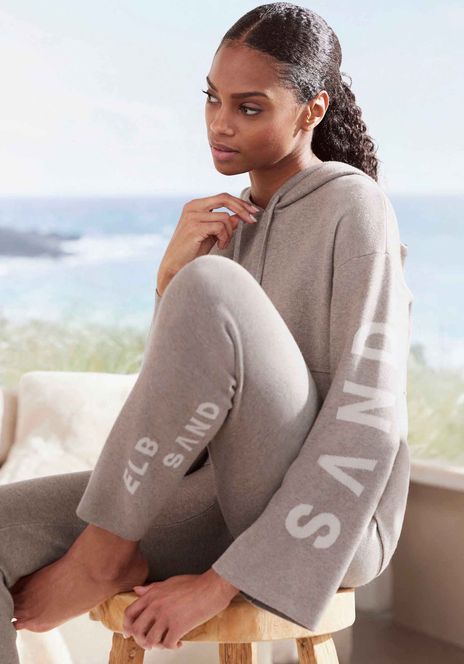 Elbsand Broek van tricot - taupe