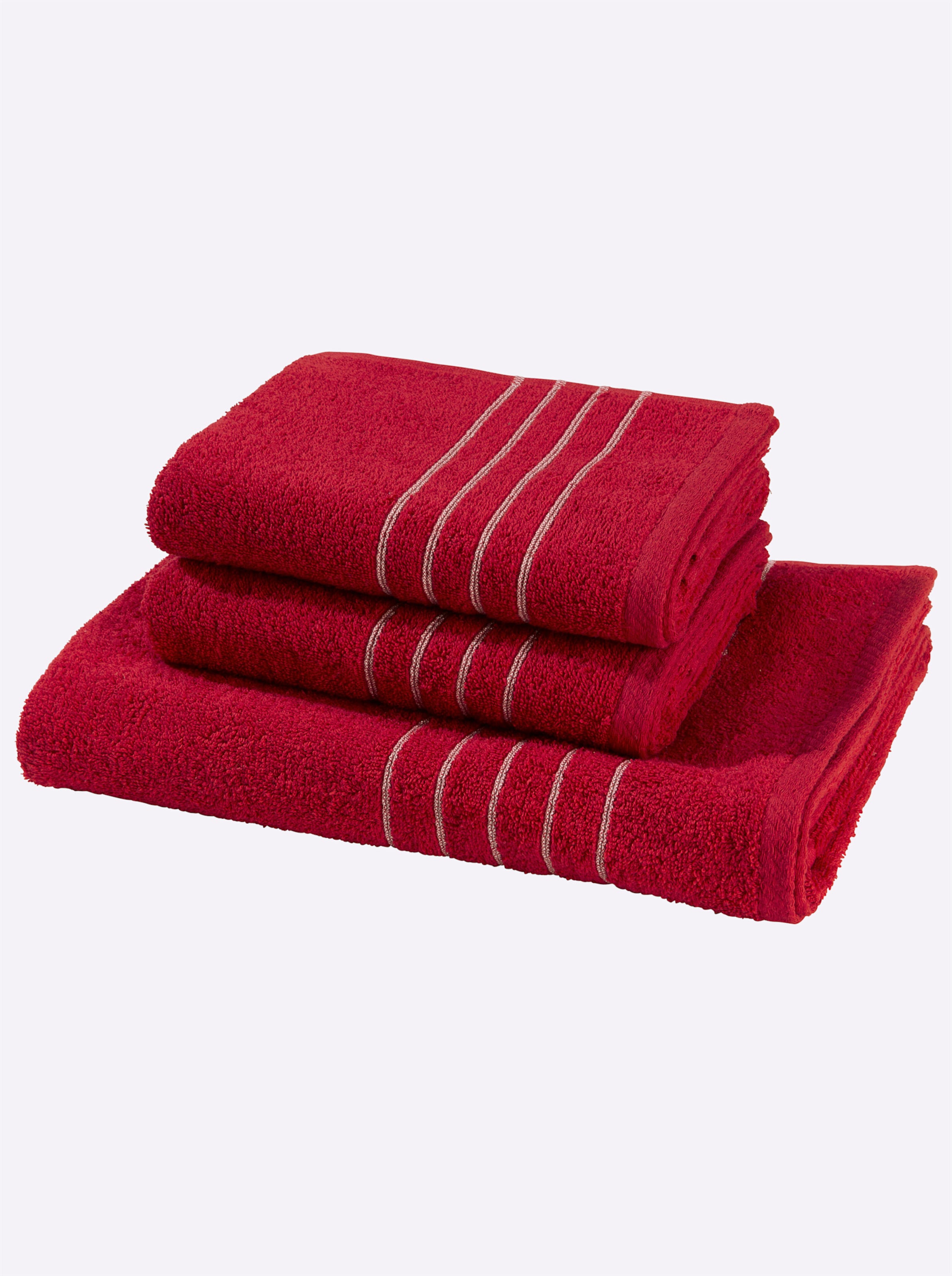 Bestehend aus günstig Kaufen-Handtuch in rot von wäschepur. Handtuch in rot von wäschepur <![CDATA[Sehr vielseitig! Handtuch-Programm in flauschiger Walkfrottier-Qualität. Mit feiner Streifen-Bordüre am Rand. Auch erhältlich als 3-tlg. Sparset, bestehend aus 2 Handtüche
