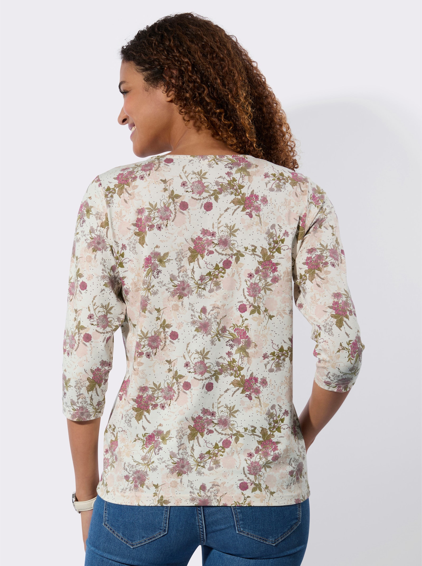 Shirt met 3/4-mouw - champagne/hortensia bedrukt