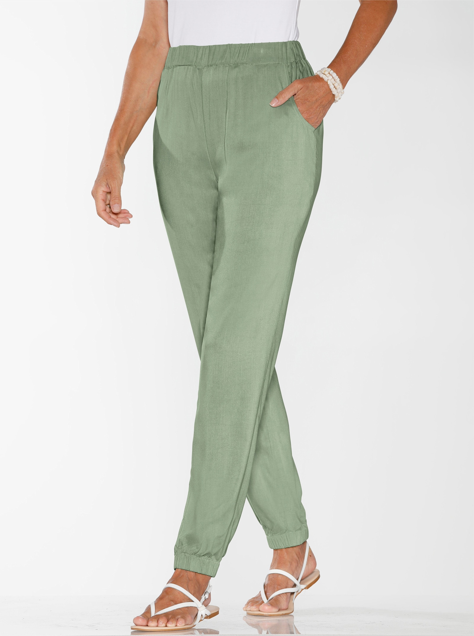 Haremshose mit Bündchen am Saum - eucalyptus