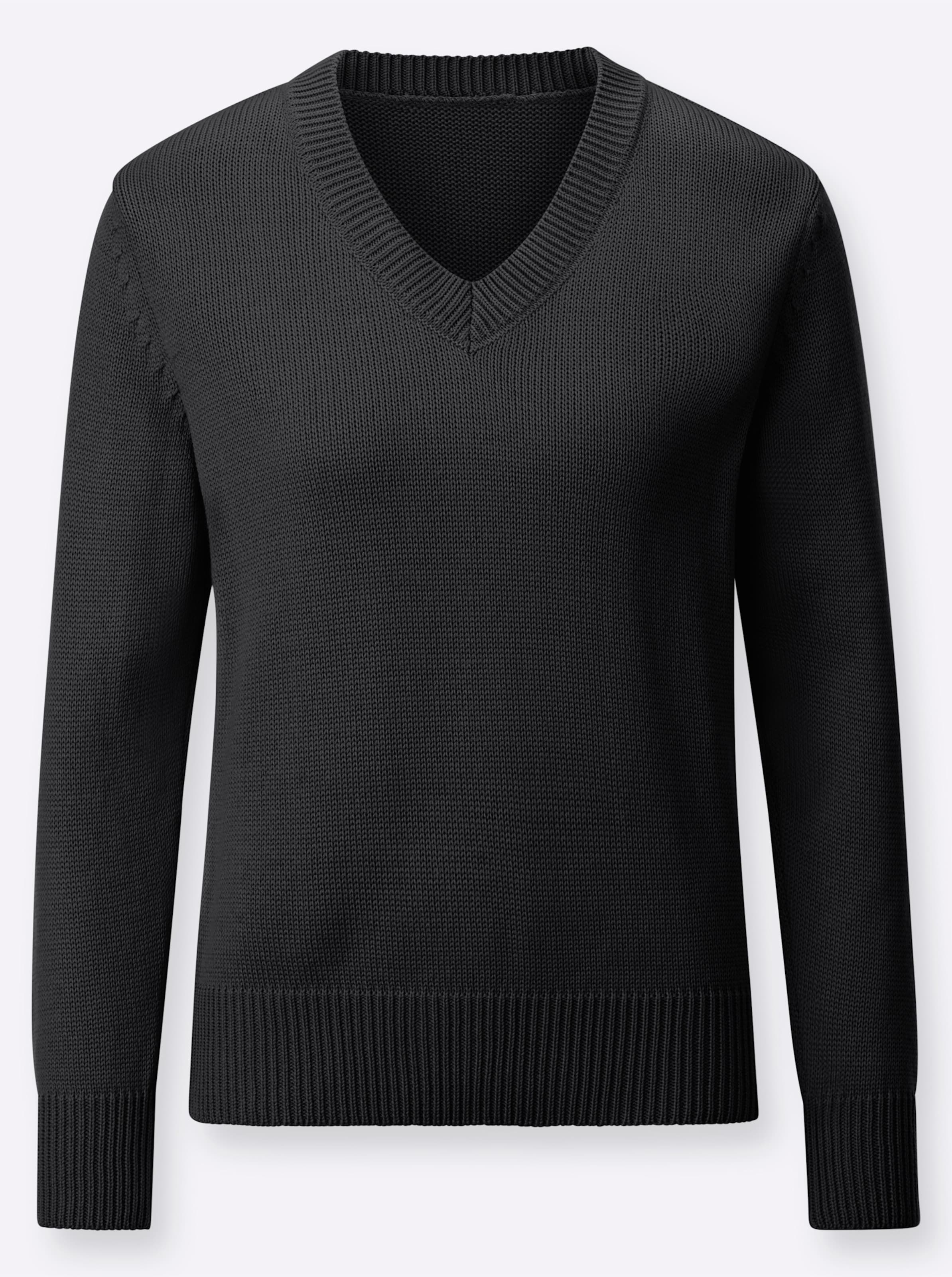 Sheego Damen Schwarz V-Ausschnitt-Pullover - Bild 3