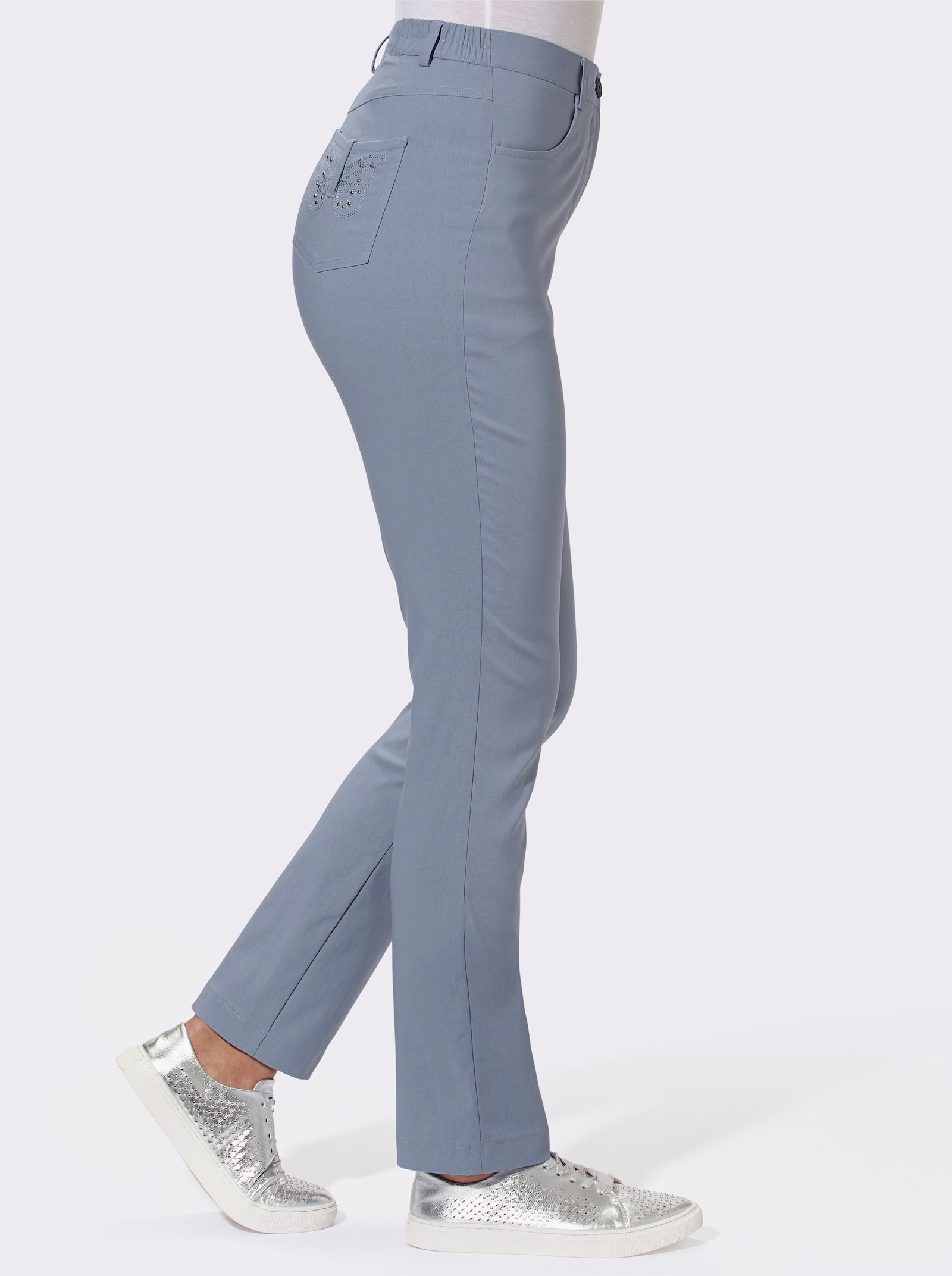 Bengalinhose mit Schmetterlings-Stickerei - taubenblau