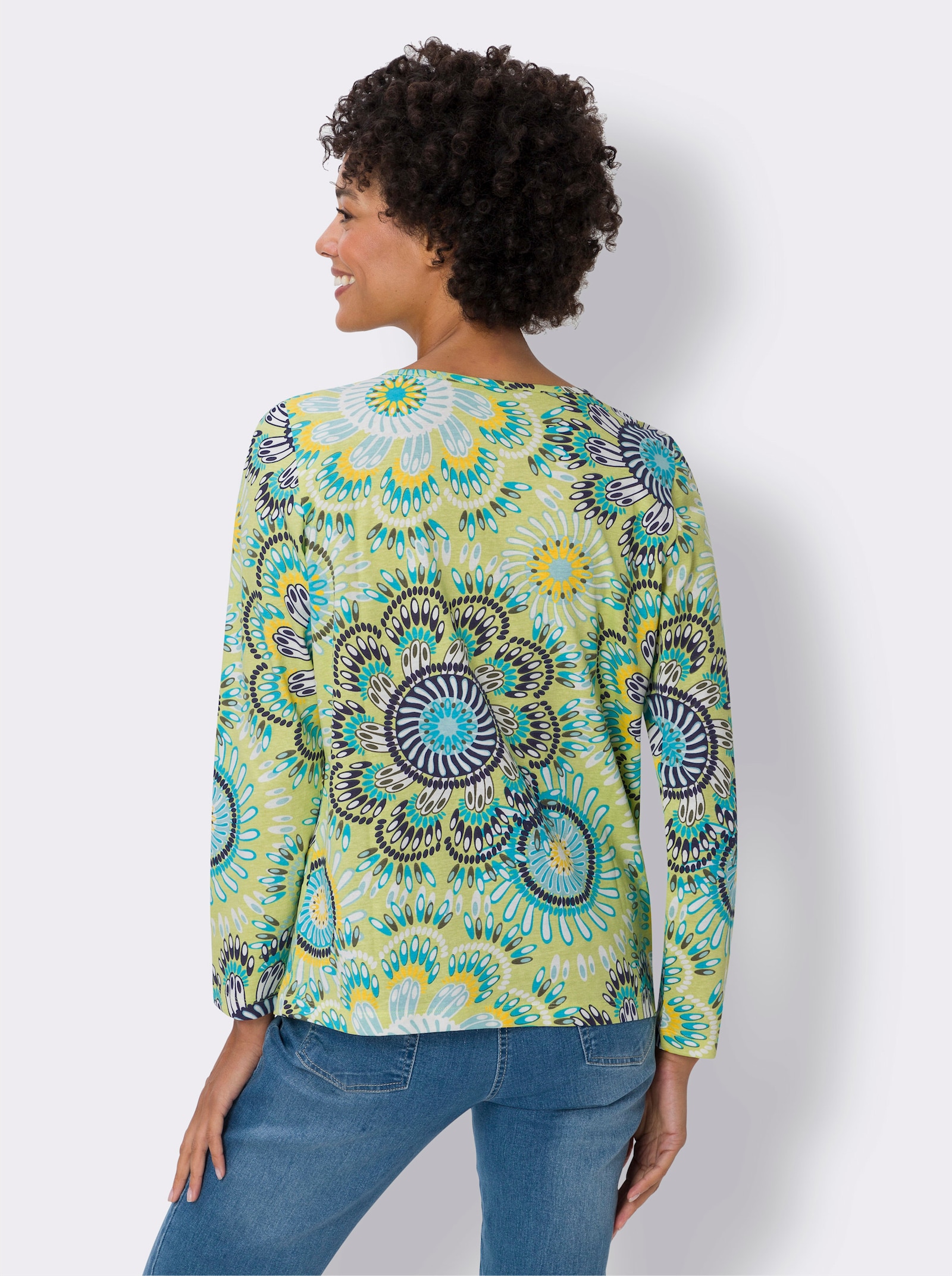 Rundhalsshirt aus reiner Baumwolle - pistazie-türkis-bedruckt