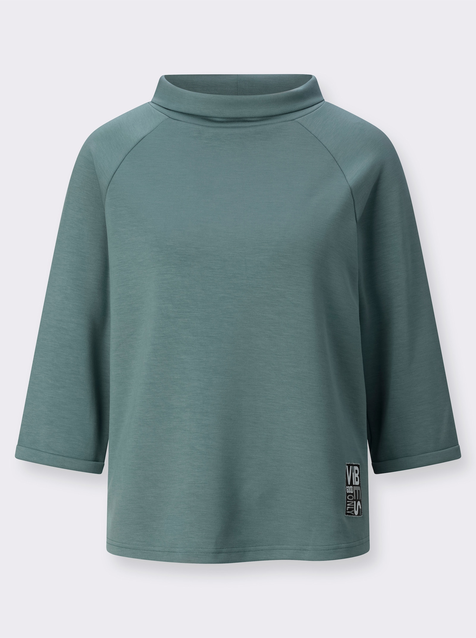 3/4-Arm-Shirt mit halsfernem Rollkragen - jade