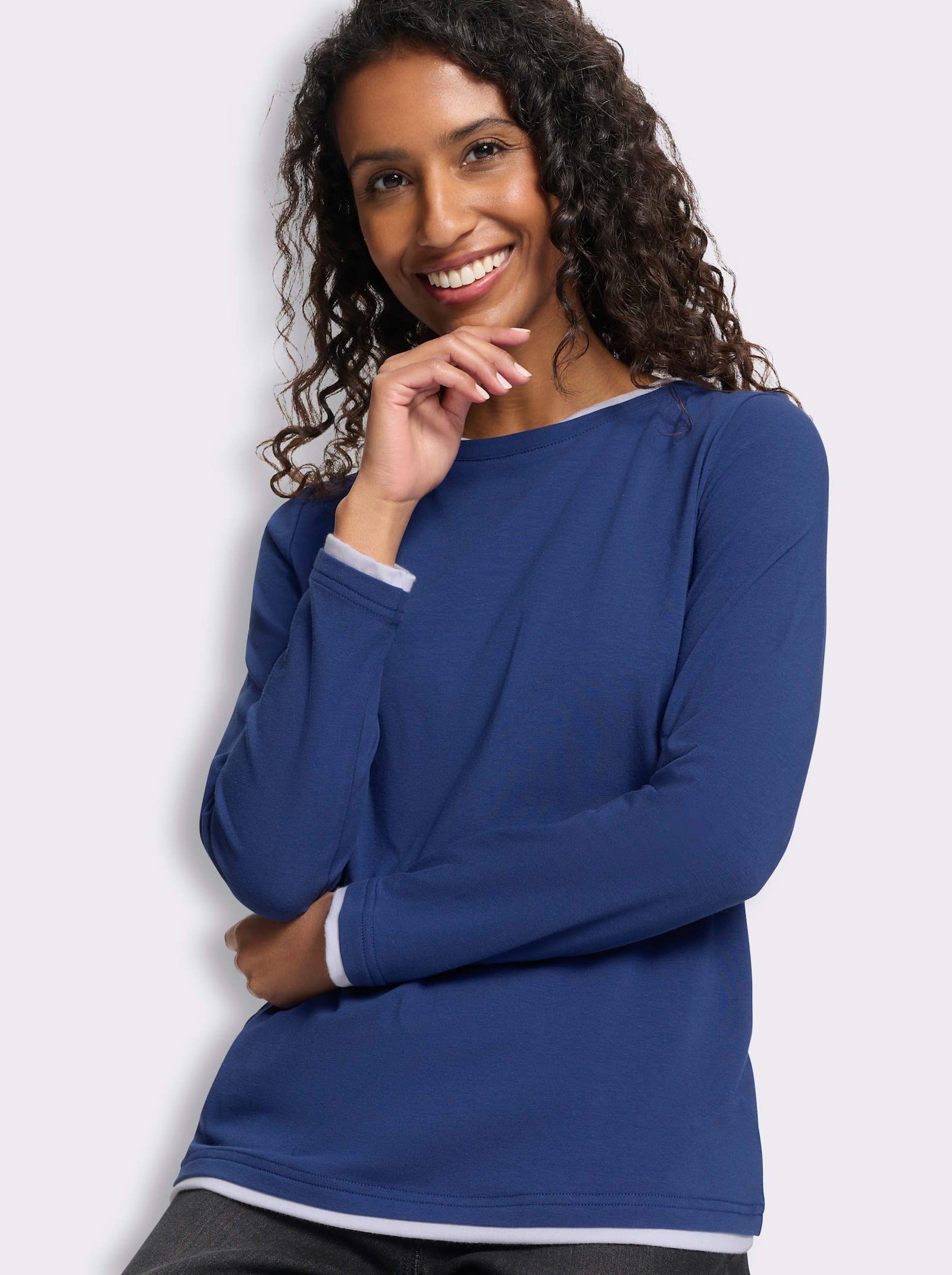 heine Rundhalsshirt in 2-in-1-Optik - royalblau-weiß