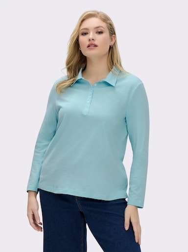 Langarm-Poloshirt in reiner Baumwoll-Qualität - türkis