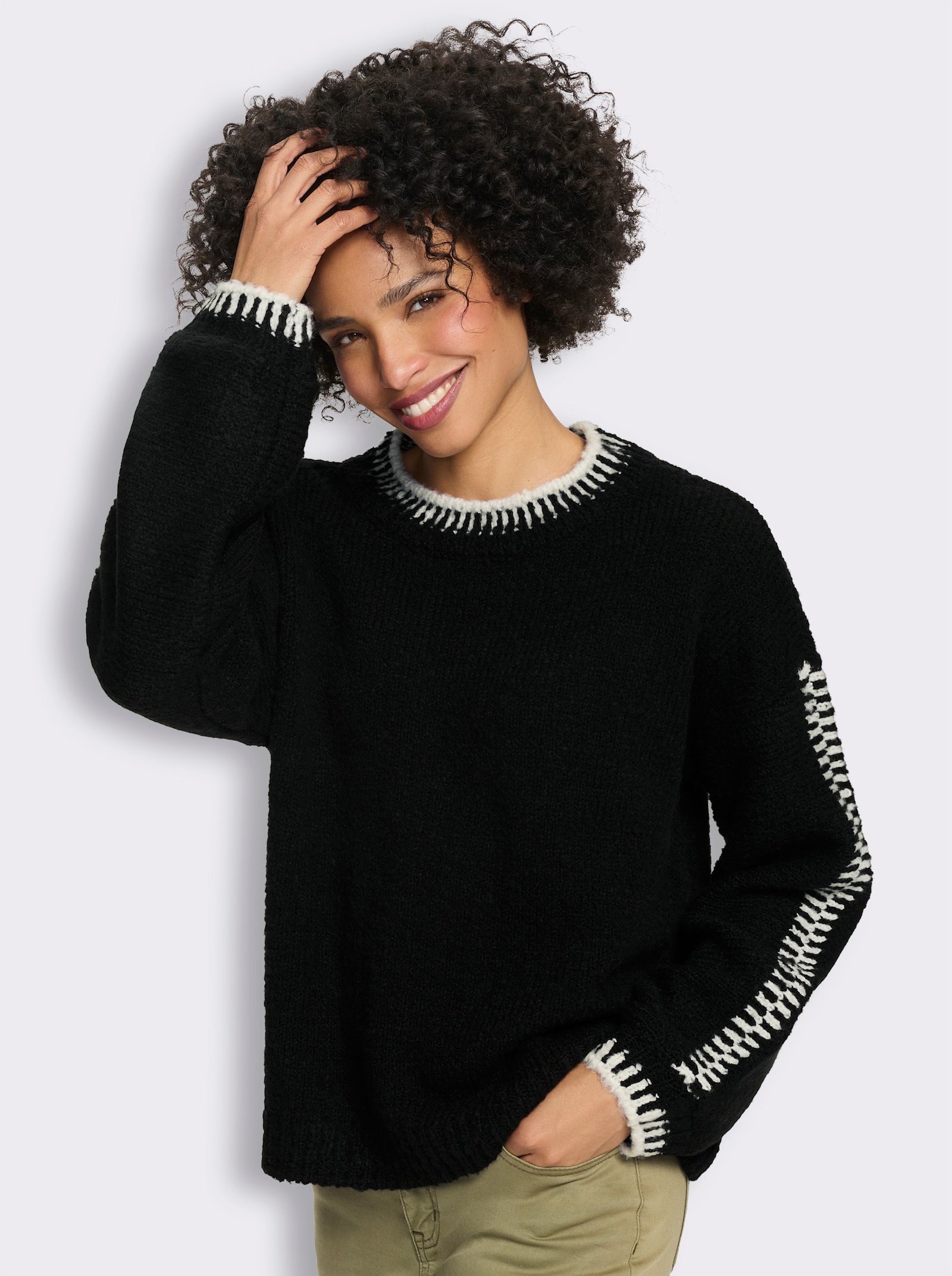 heine Strickpullover mit Kontrast-Details - schwarz