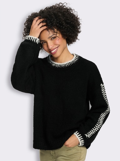 heine Strickpullover mit Kontrast-Details - schwarz