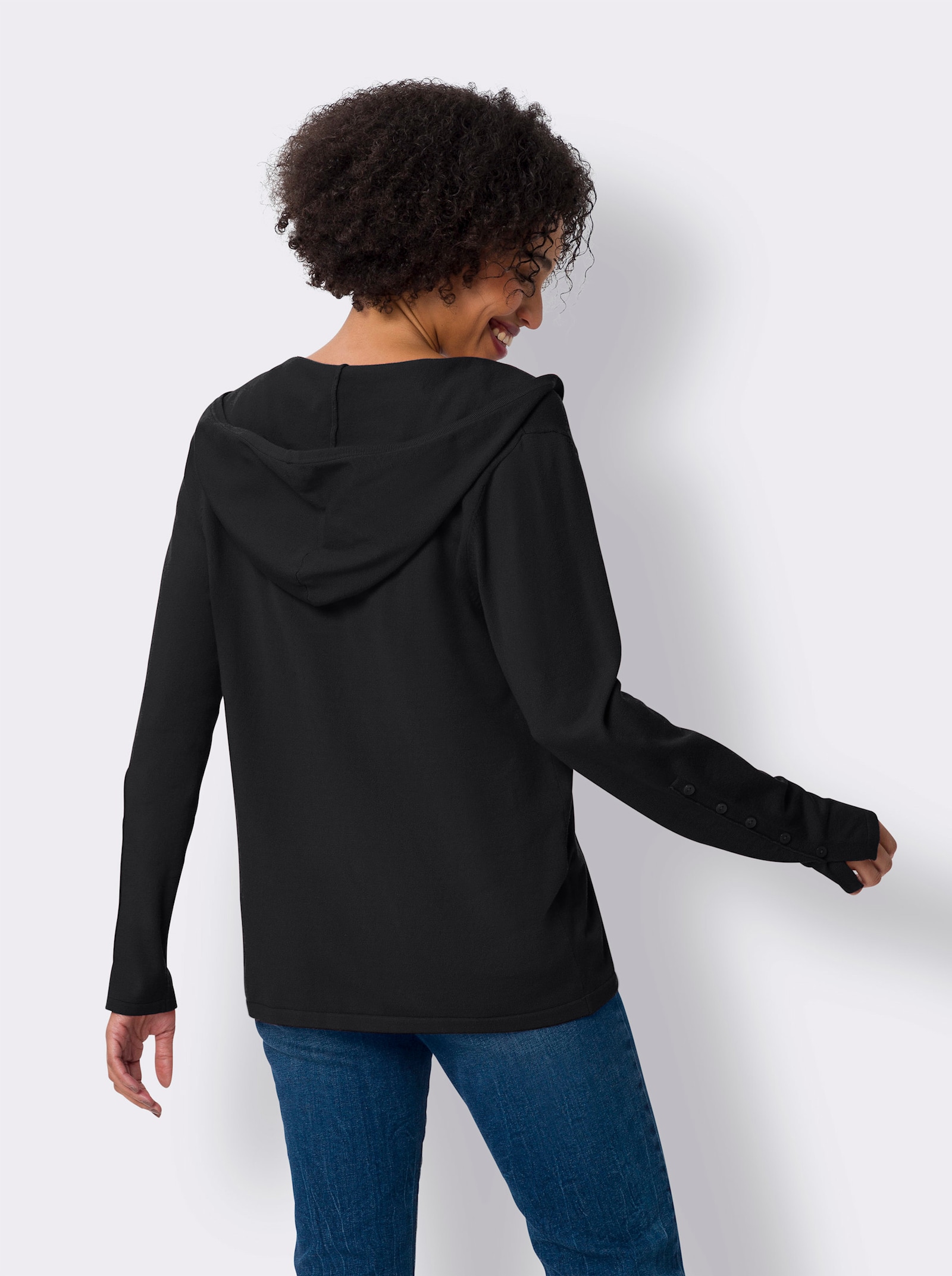 heine Veste à capuche en qualité tricot fin - noir