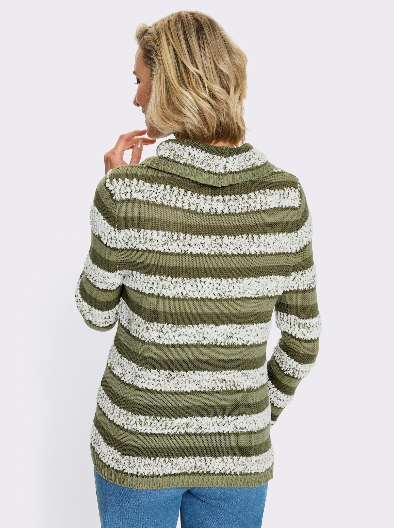 Rollkragenpullover mit Effektgarn - oliv-ecru-gemustert
