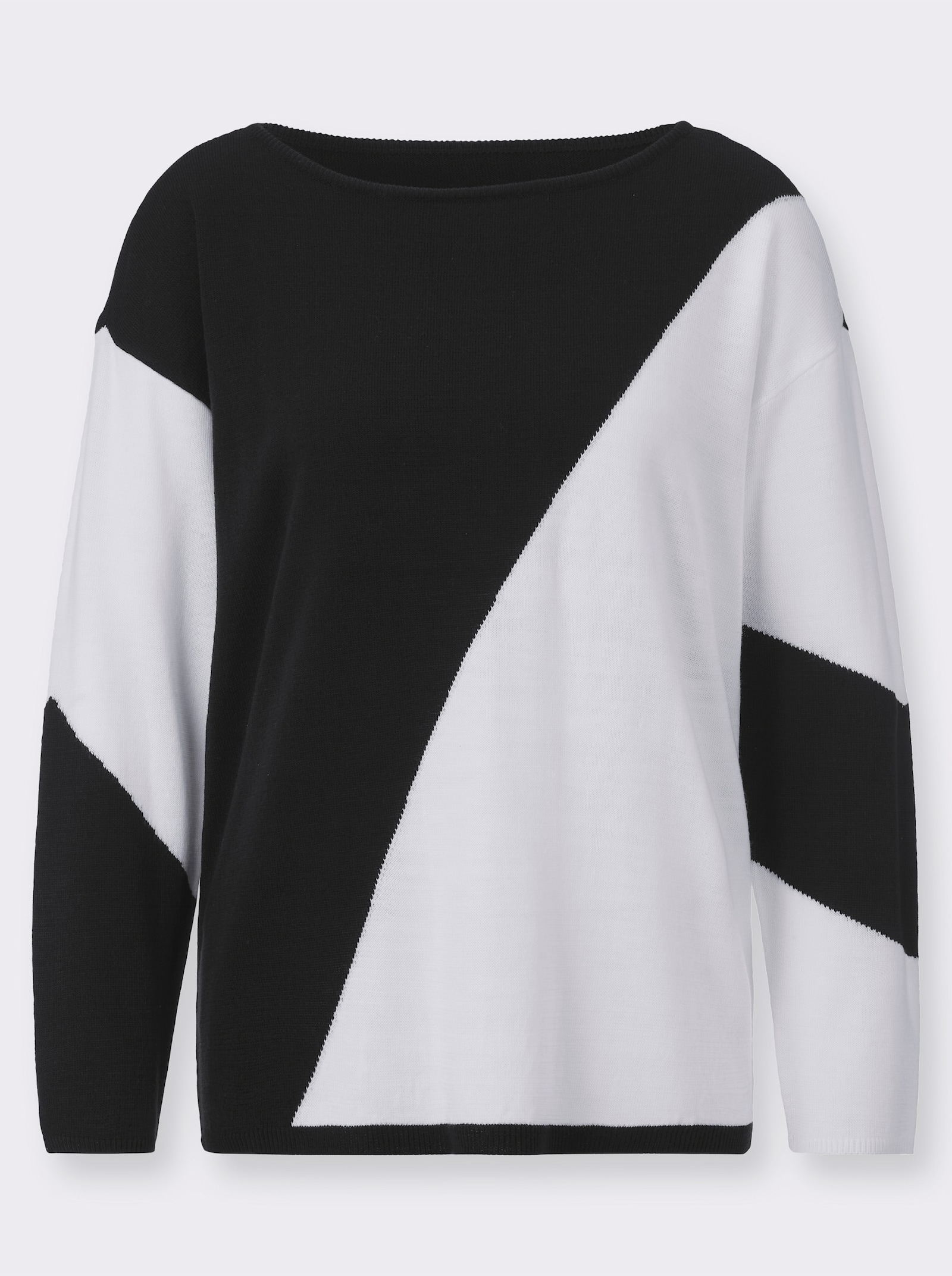 Pullover met lange mouwen en intarsiapatroon - zwart/wit gedessineerd