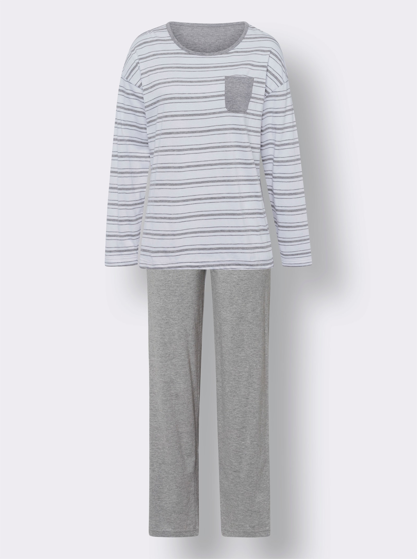Pyžamo s proužkovaným vzorem - bílá-šedá-melír