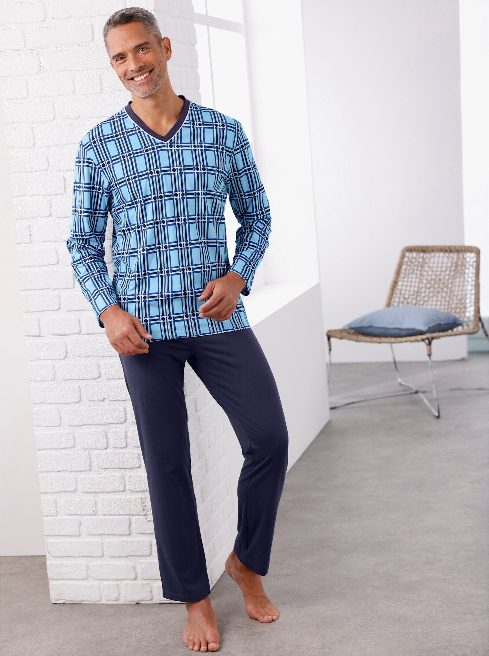 Pyjama met ruitpatroon - aqua/marine