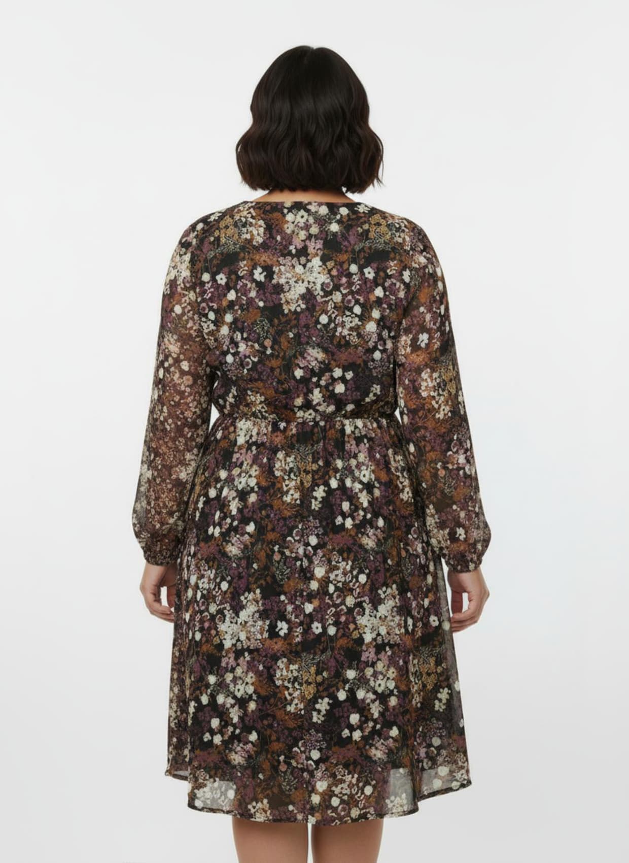 Druckkleid mit Smokabschluss an den Ärmeln - schwarz-bedruckt