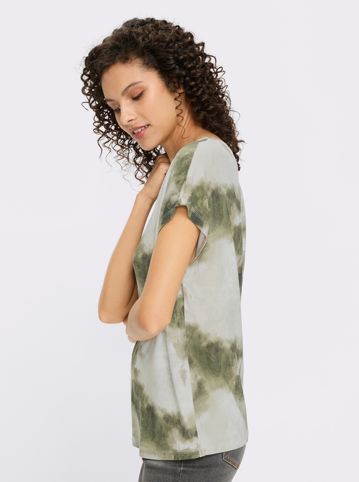 heine Kurzarmshirt - khaki-ecru-bedruckt