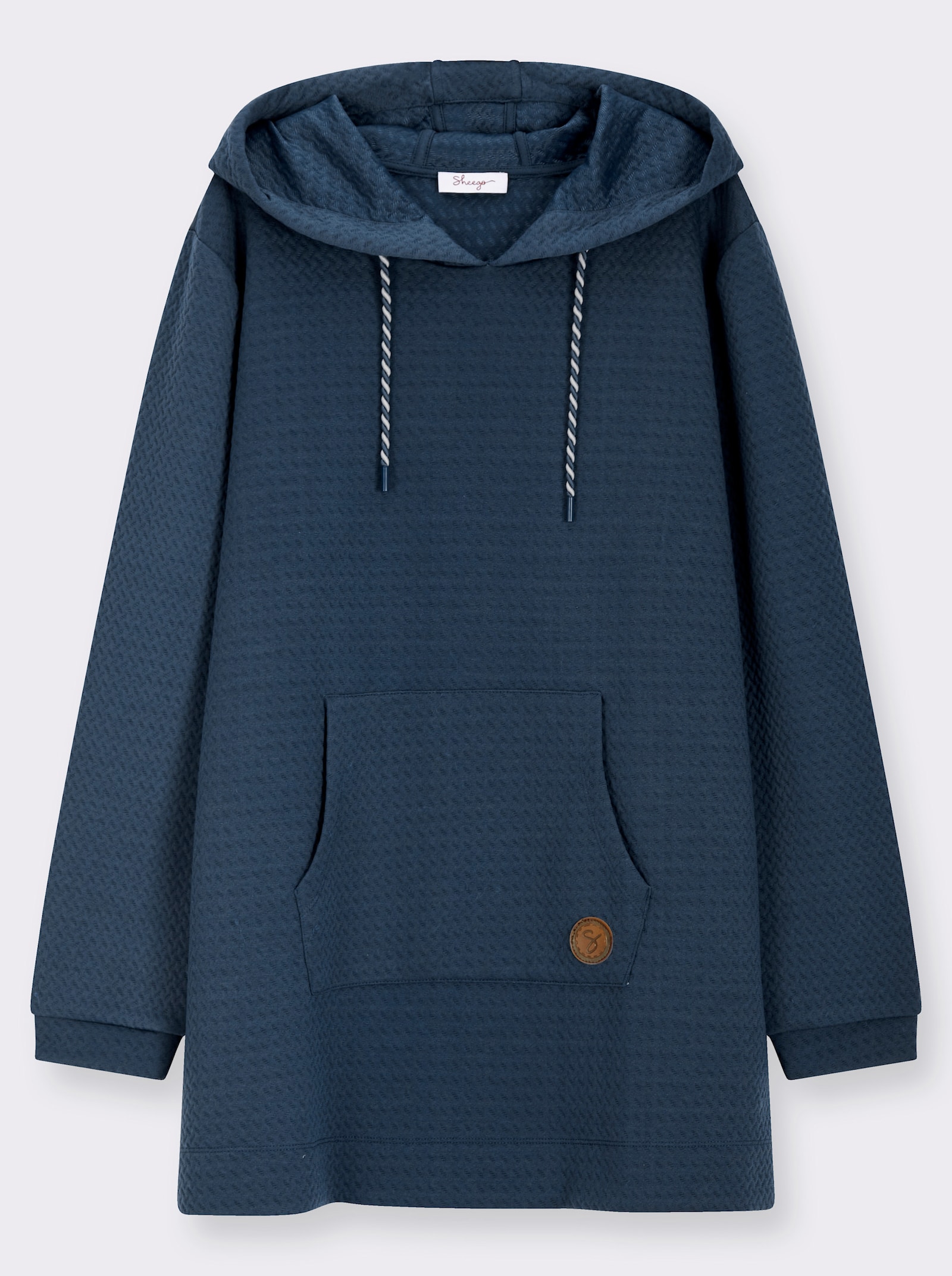 sheego Longsweatshirt mit Kapuzenkragen und Kängurutaschen - rauchblau