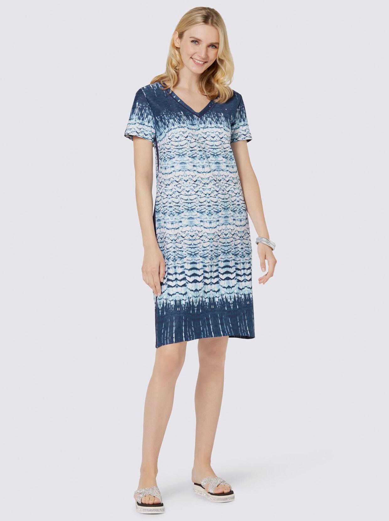 Jerseykleid - dunkelblau-aquamarin-bedruckt