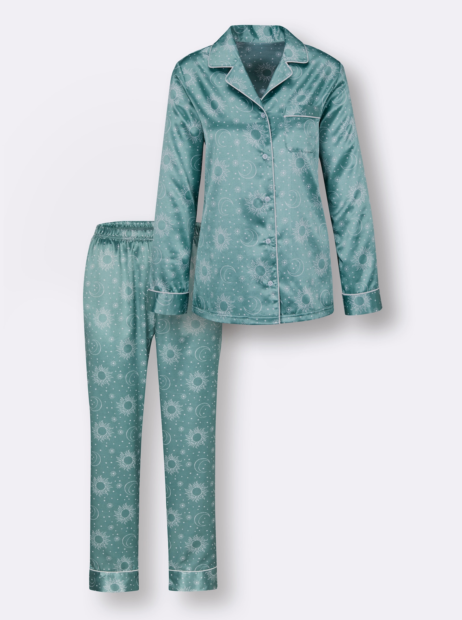 wäschepur Pyjama aus Satin - salbei-ecru-bedruckt