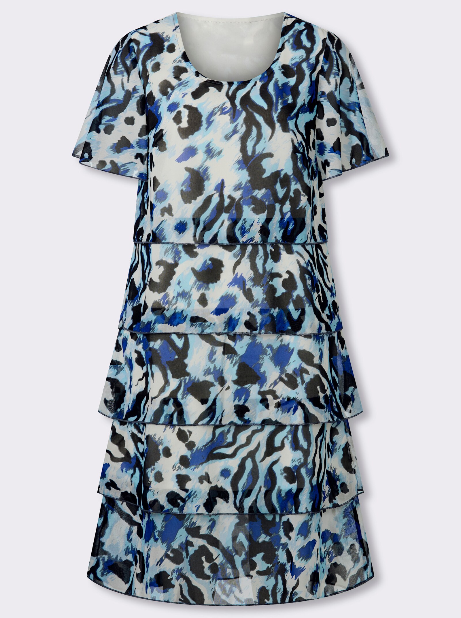Stufenkleid im Animal-Dessin - champagner-royalblau-bedruckt