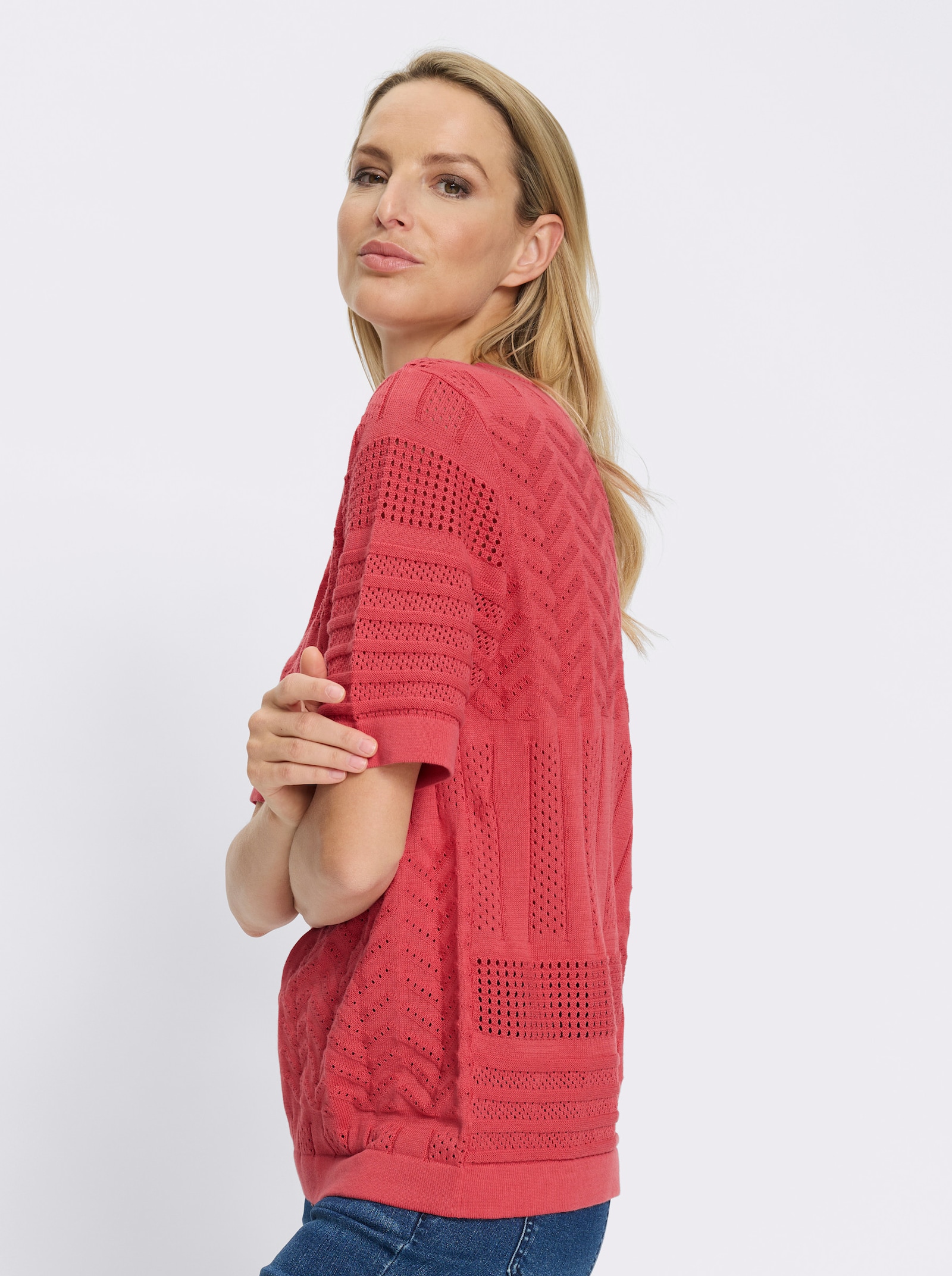 heine Kurzarmpullover mit Ajour-Strick - grapefruit