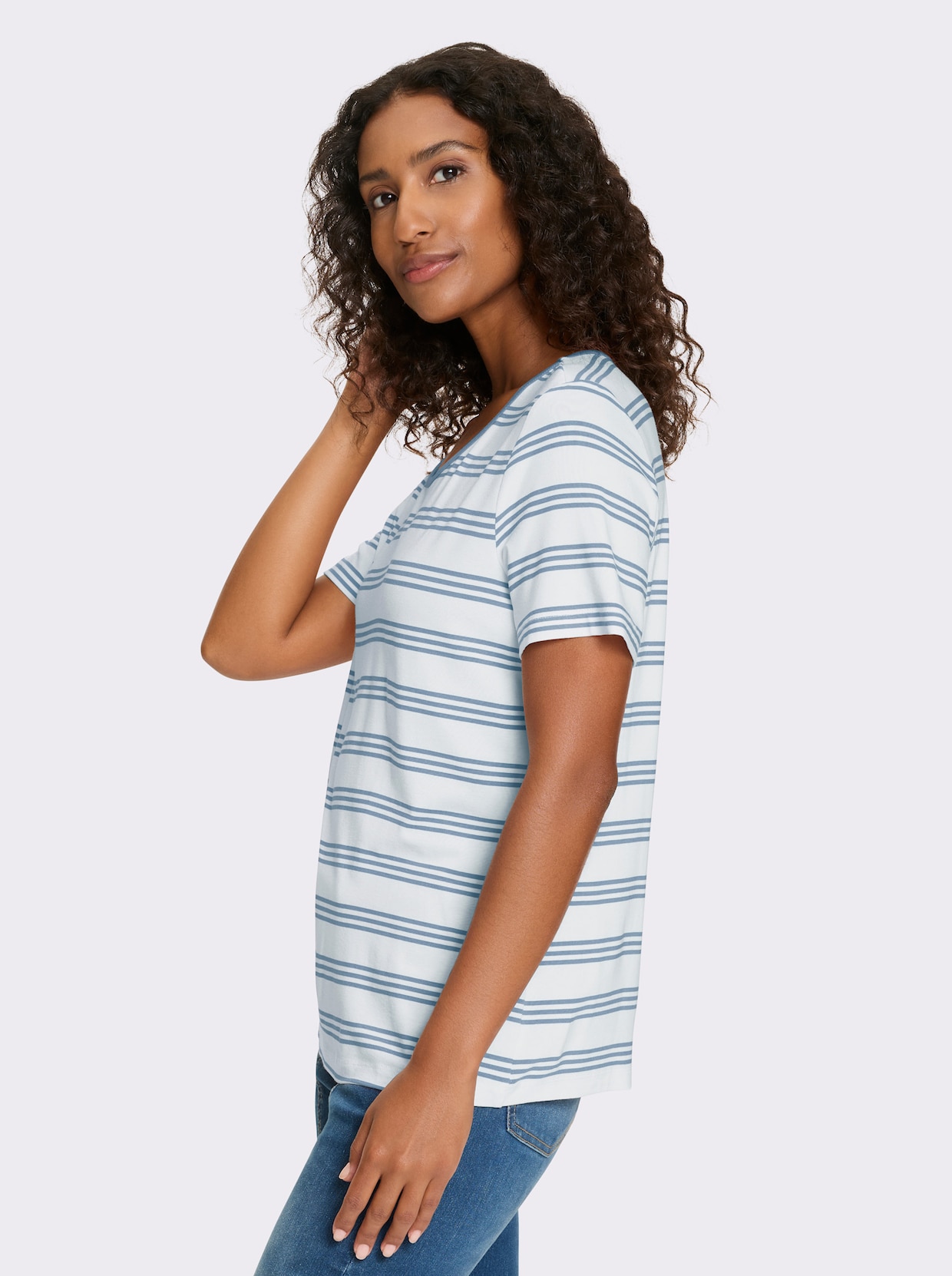 heine Shirt met korte mouwen - bleu/ecru gestreept