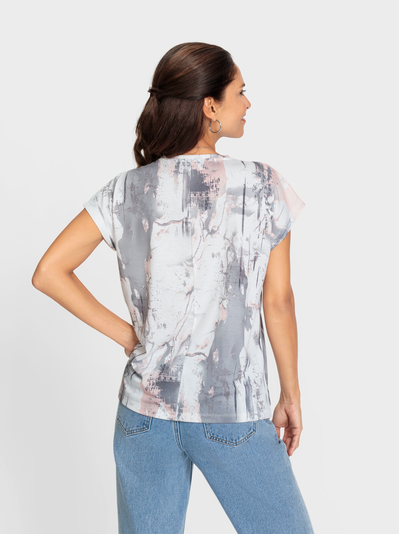 Print-Shirt mit floralem Muster - steingrau-bedruckt