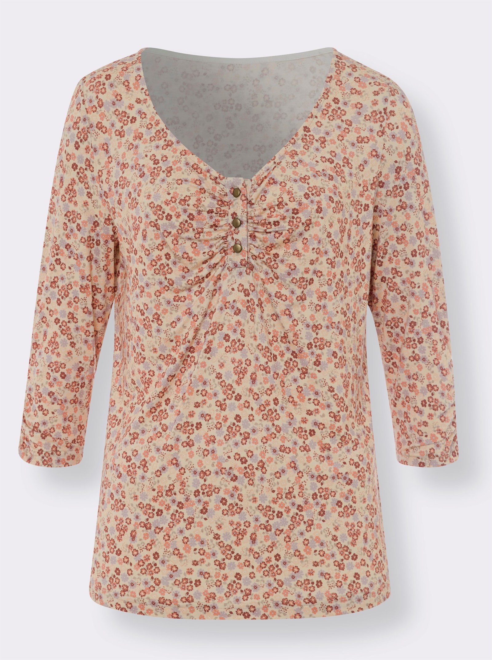 heine Print-Shirt mit Millefleur-Muster - sand-papaya-bedruckt