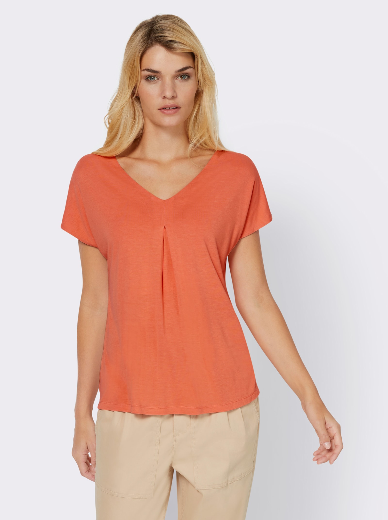 heine Kurzarmshirt mit Falte vorne - mandarine