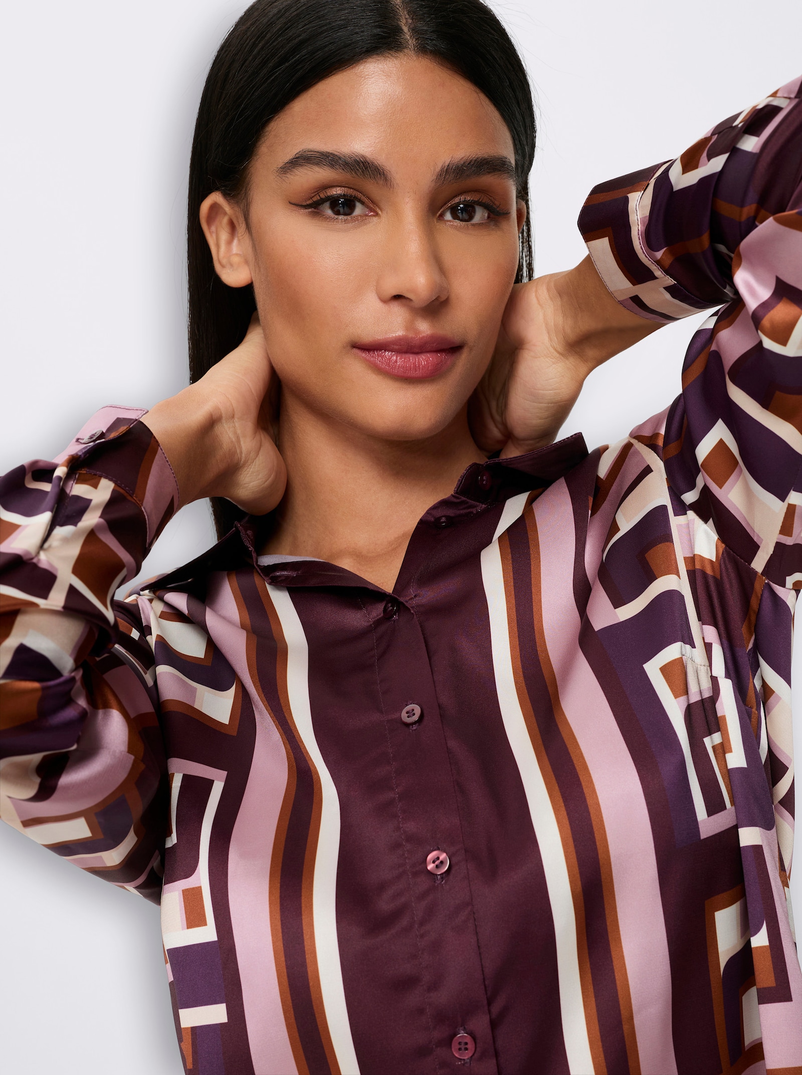 heine Druckbluse mit Grafik-Dessin - burgund-mauve-bedruckt