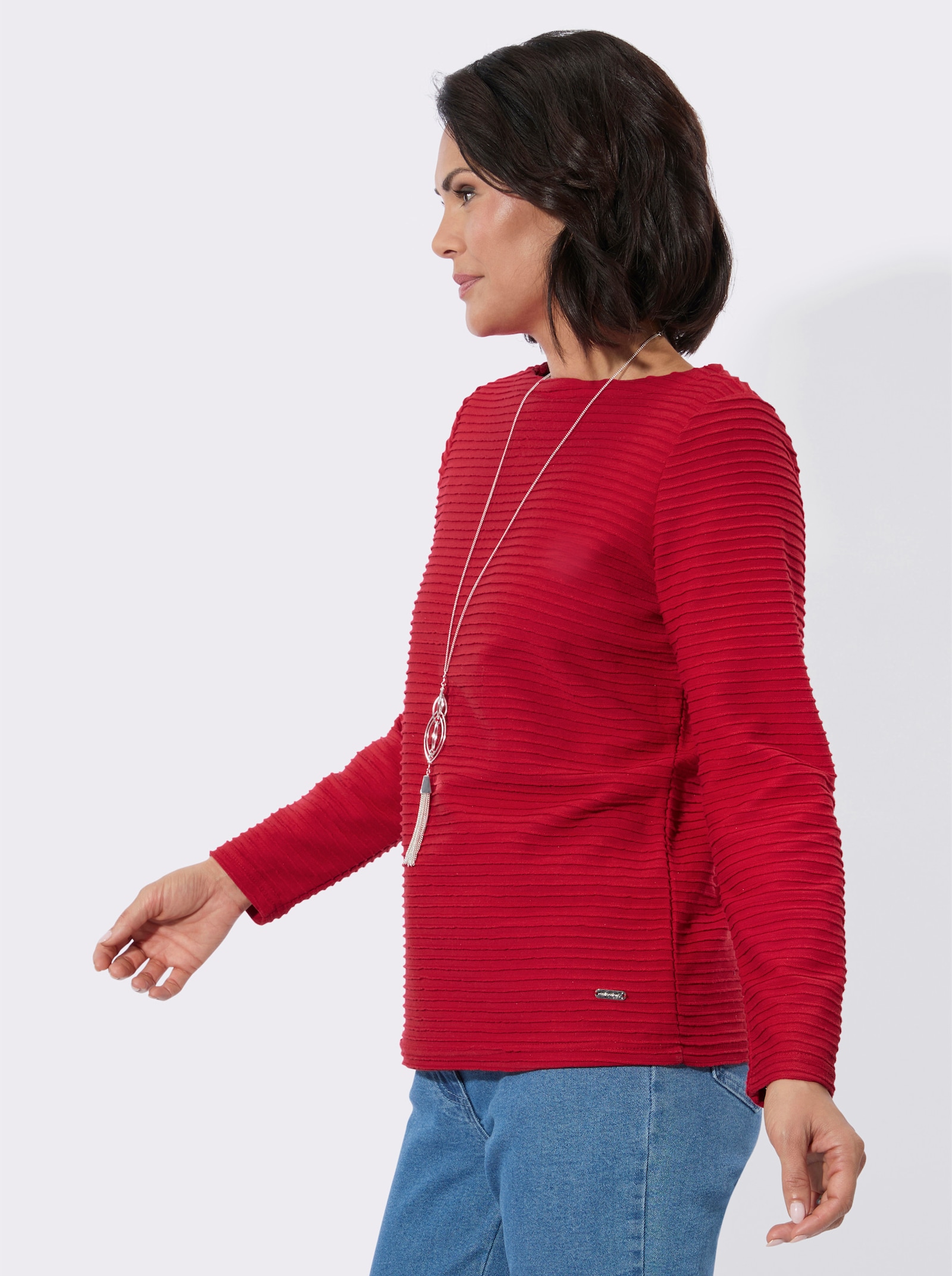 Langarmshirt mit U-Boot-Ausschnitt - rot