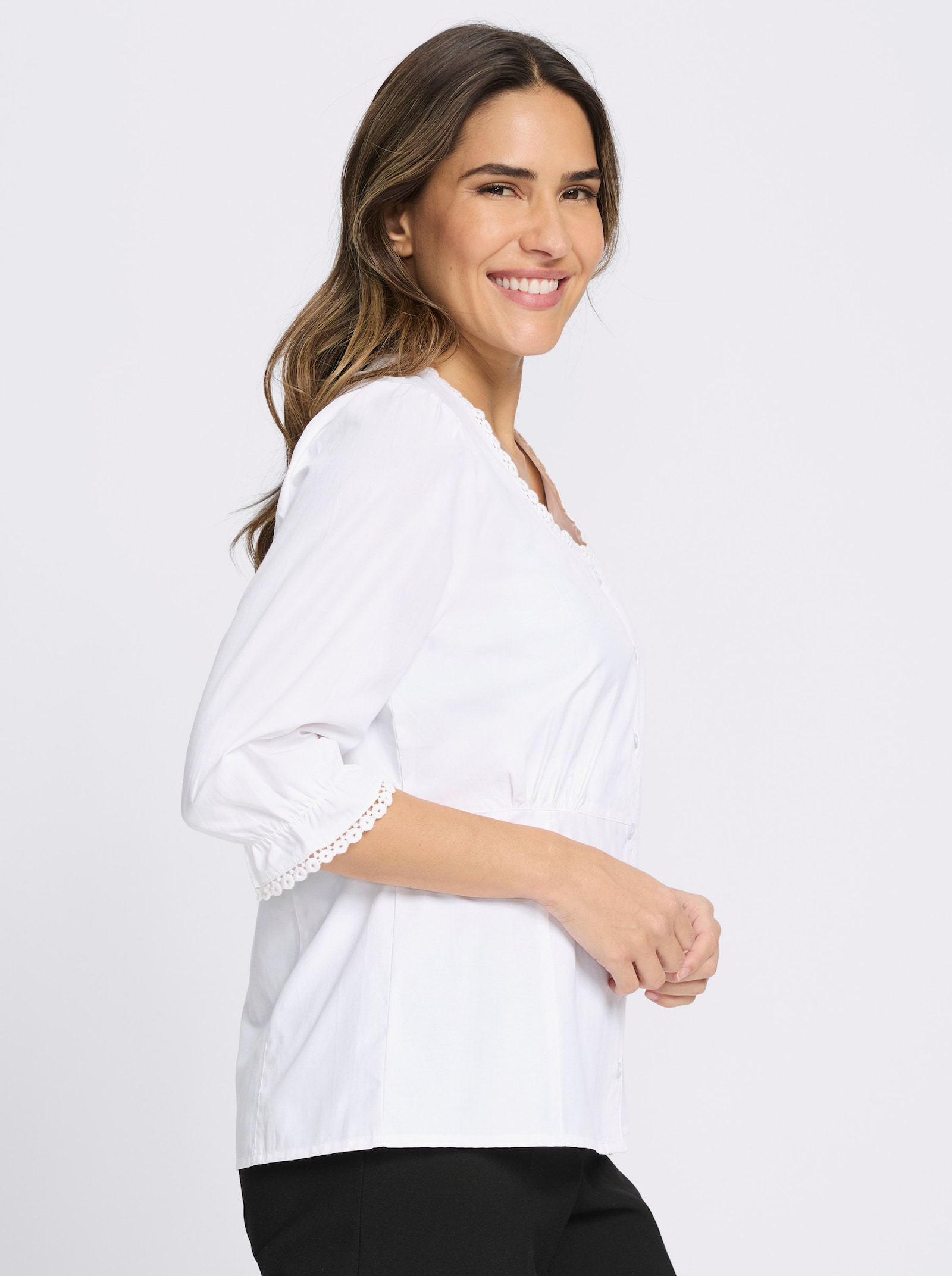 Trachtenbluse mit 3/4-langen Puffärmeln - weiß