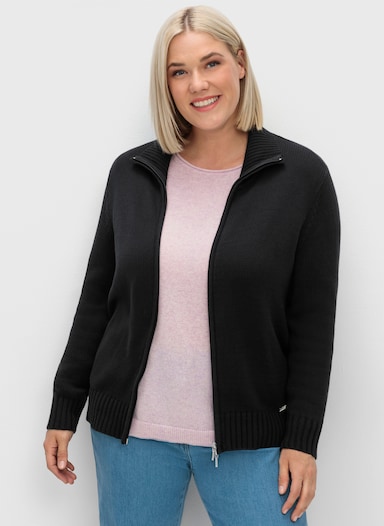 Strickjacke mit 2-Wege-Reißverschluss - schwarz