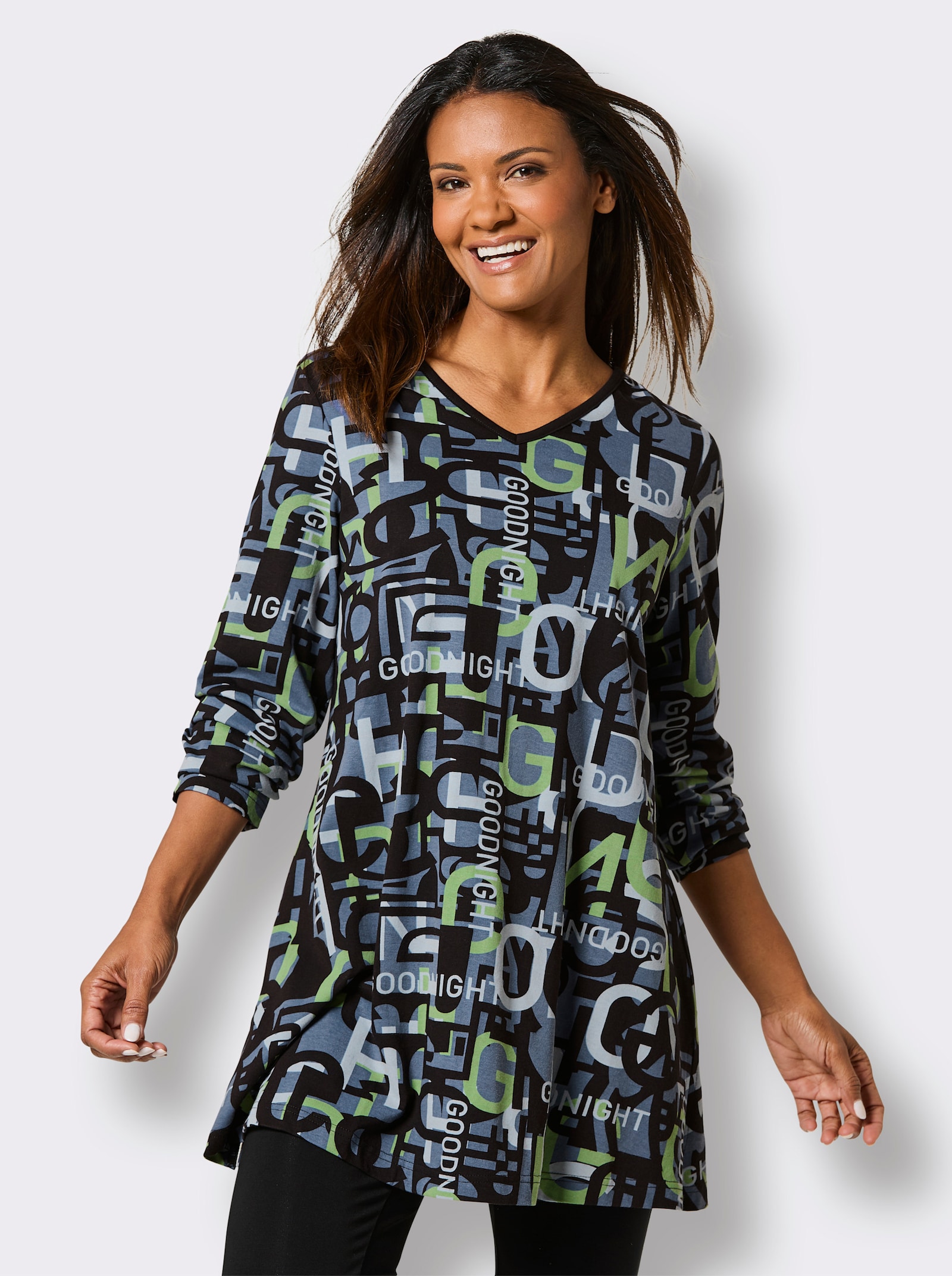 wäschepur Schlafanzug mit Leggings - schwarz-apfel-bedruckt